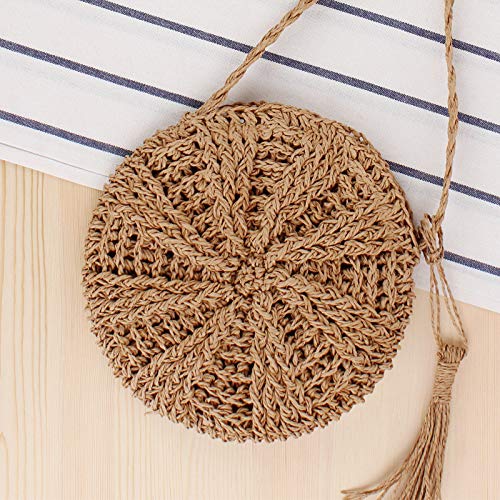 Teeya Women's Straw Crossbody Bag - Boho Woven Shoulder Purse for Summer, Beach, Travel & Everyday Use | Round Handbag for Casual Outings, Vacations & Festivals