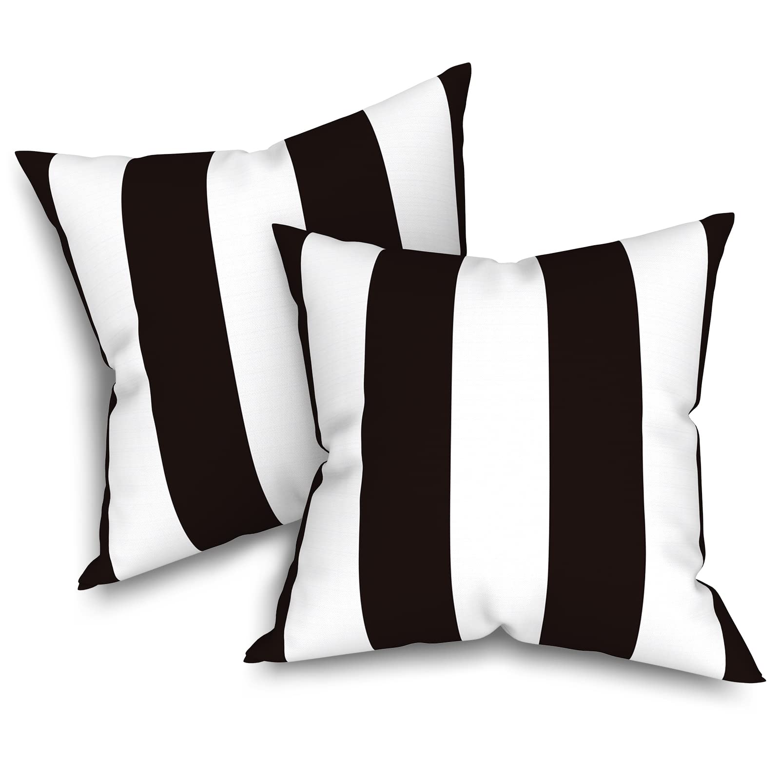 Premium 16x16 Inch All-Weather Square Throw Pillow Covers Set of 2 - Indoor/Outdoor Decorative Pillow Cases for Sofa, Patio, Cabana & Home Furniture - Cabana Black Design - Perfect for Living Room, Garden & Poolside Relaxation