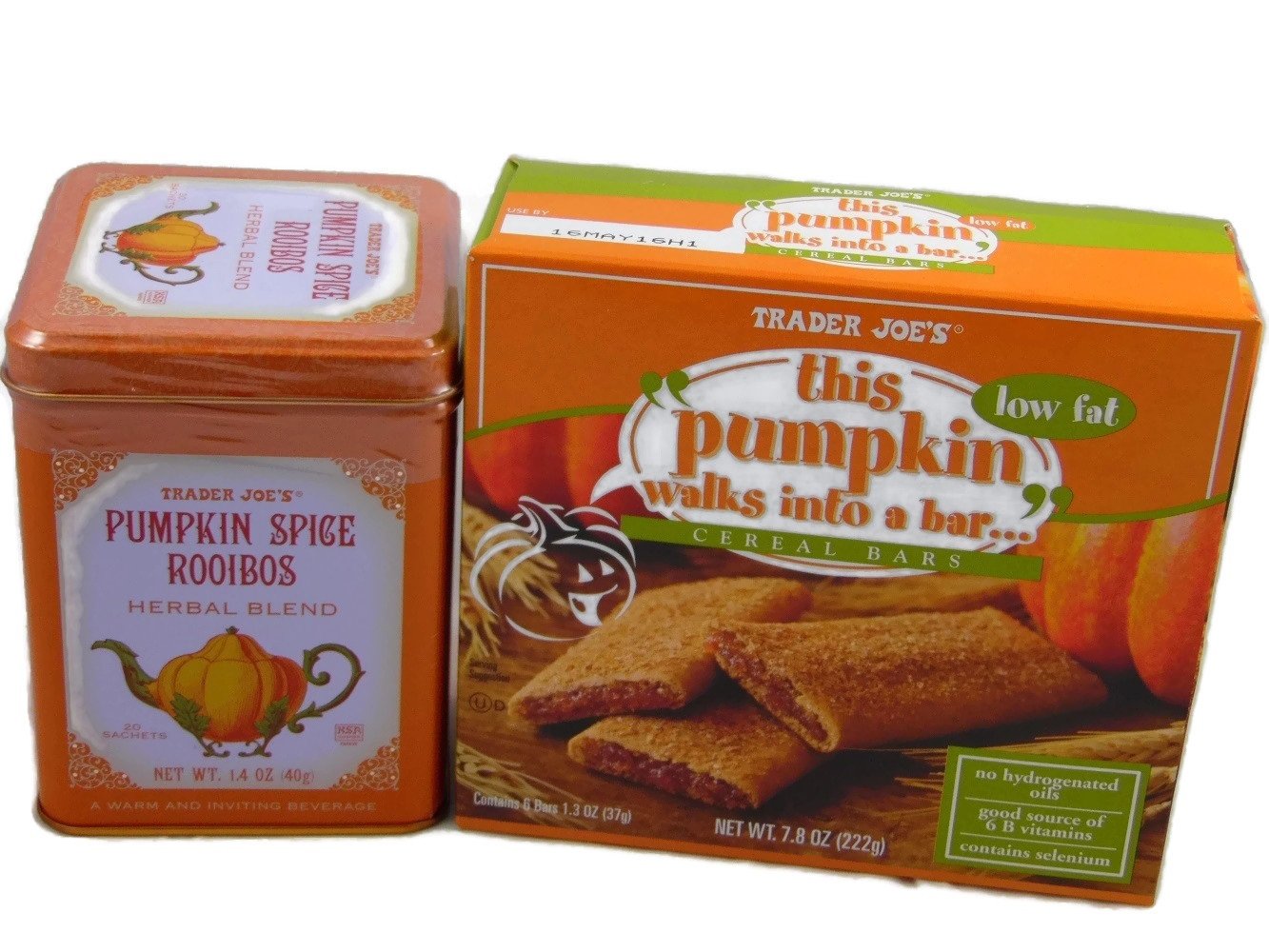 Trader Joe's Pumpkin Spice Bundle - 20-Count Pumpkin Spice Tea Tin + 6-Count Cereal Bars | Fall Seasonal Treats for Breakfast, Snacks & Tea Time