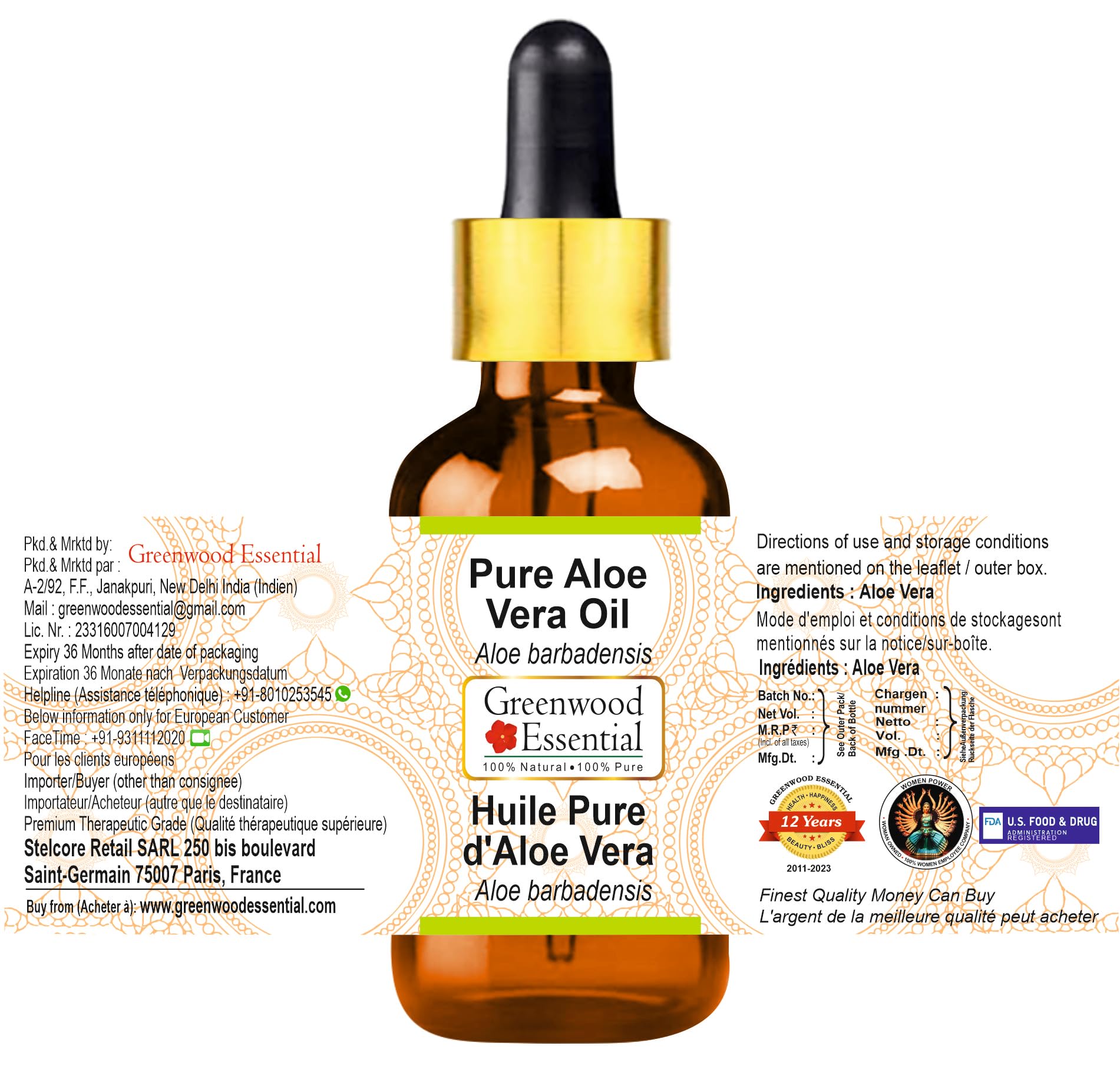 Premium Pure Aloe Vera Oil (Aloe Barbadensis) 15ml (0.50 oz) - Therapeutic Grade for Hair Growth, Skin Care & Aromatherapy - Includes Glass Dropper - Perfect for DIY Beauty, Massage & Relaxation