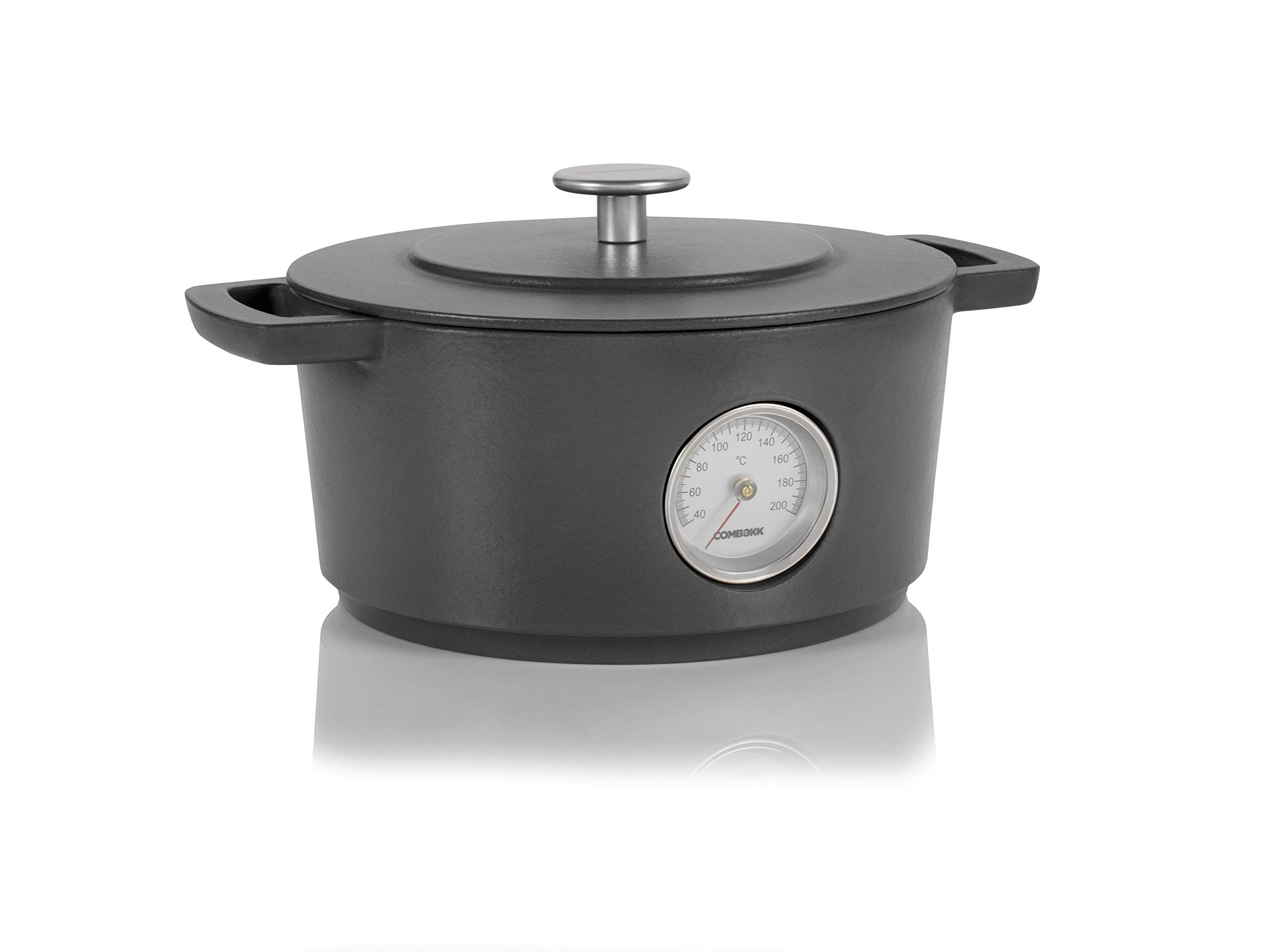 Combekk RAILWAY Recycled Enameled Cast Iron 4.25 Quart Dutch Oven with Built-in Thermometer - Concrete Gray, 9.5 Inch - Perfect for Camping, Baking Bread & Slow Cooking Stews