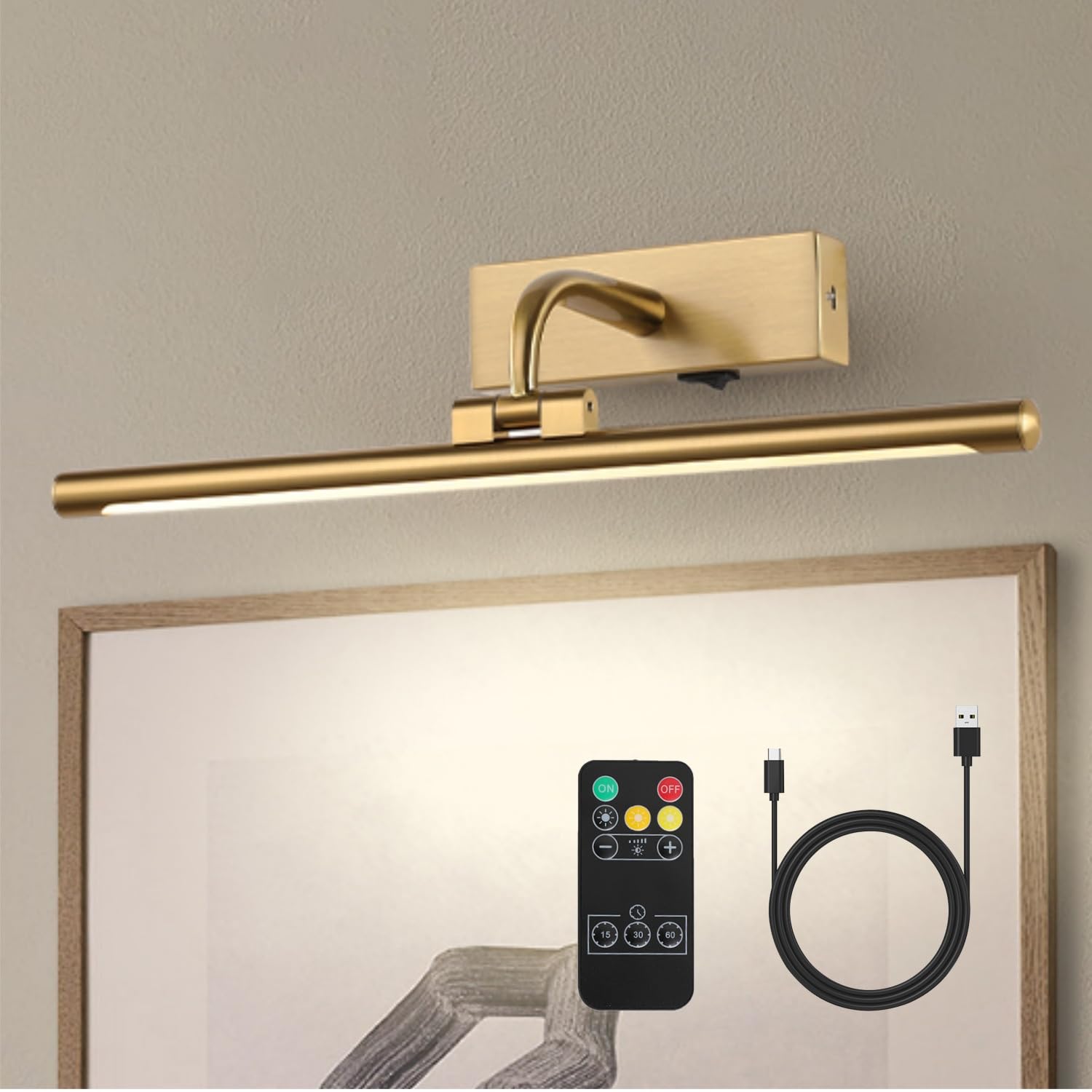 Rechargeable Battery Operated Picture Light with Remote & Timer - 15.94