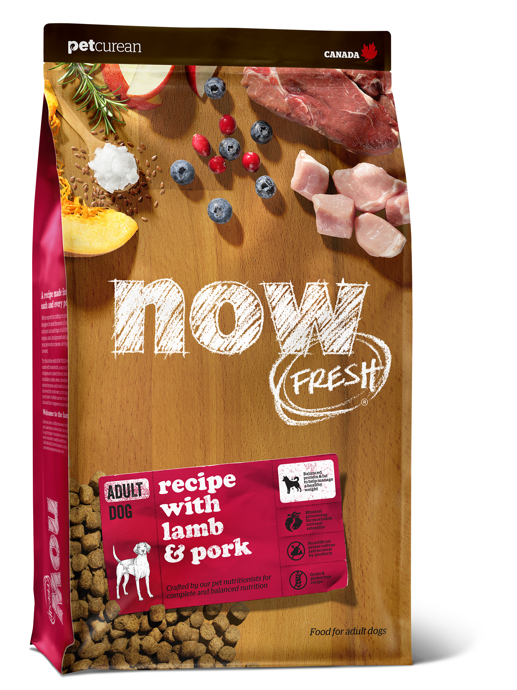 Petcurean Now Fresh Grain Free Adult Dry Dog Food with Red Meat - High Protein, Natural Ingredients for Healthy Skin & Coat - Ideal for Active Dogs & Meal Toppers