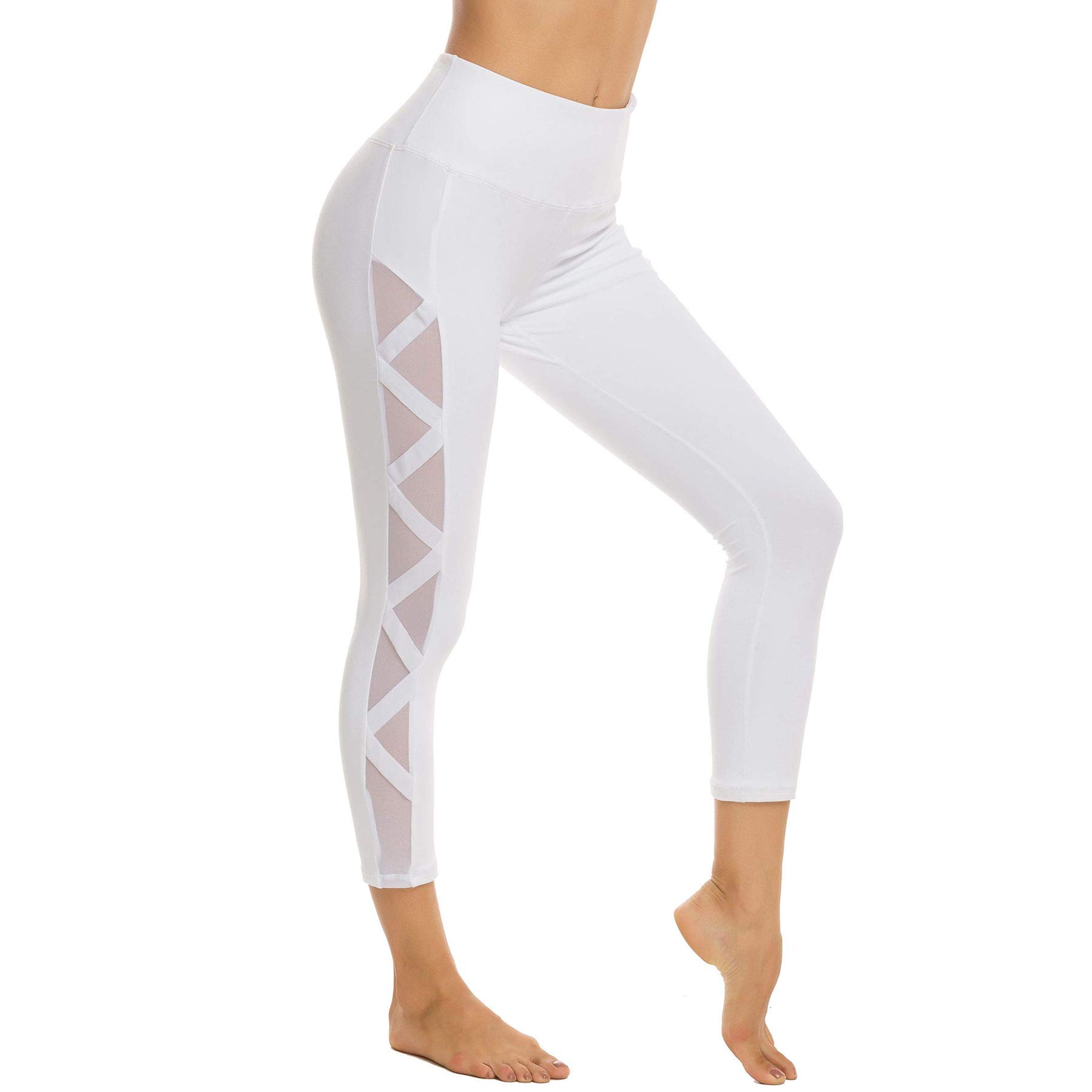 Romansong Women's High Waisted Yoga Pants with Pockets - 4-Way Stretch Tummy Control Mesh Capri Leggings | Non See-Through Workout & Lounge Wear for Gym, Running & Daily Comfort