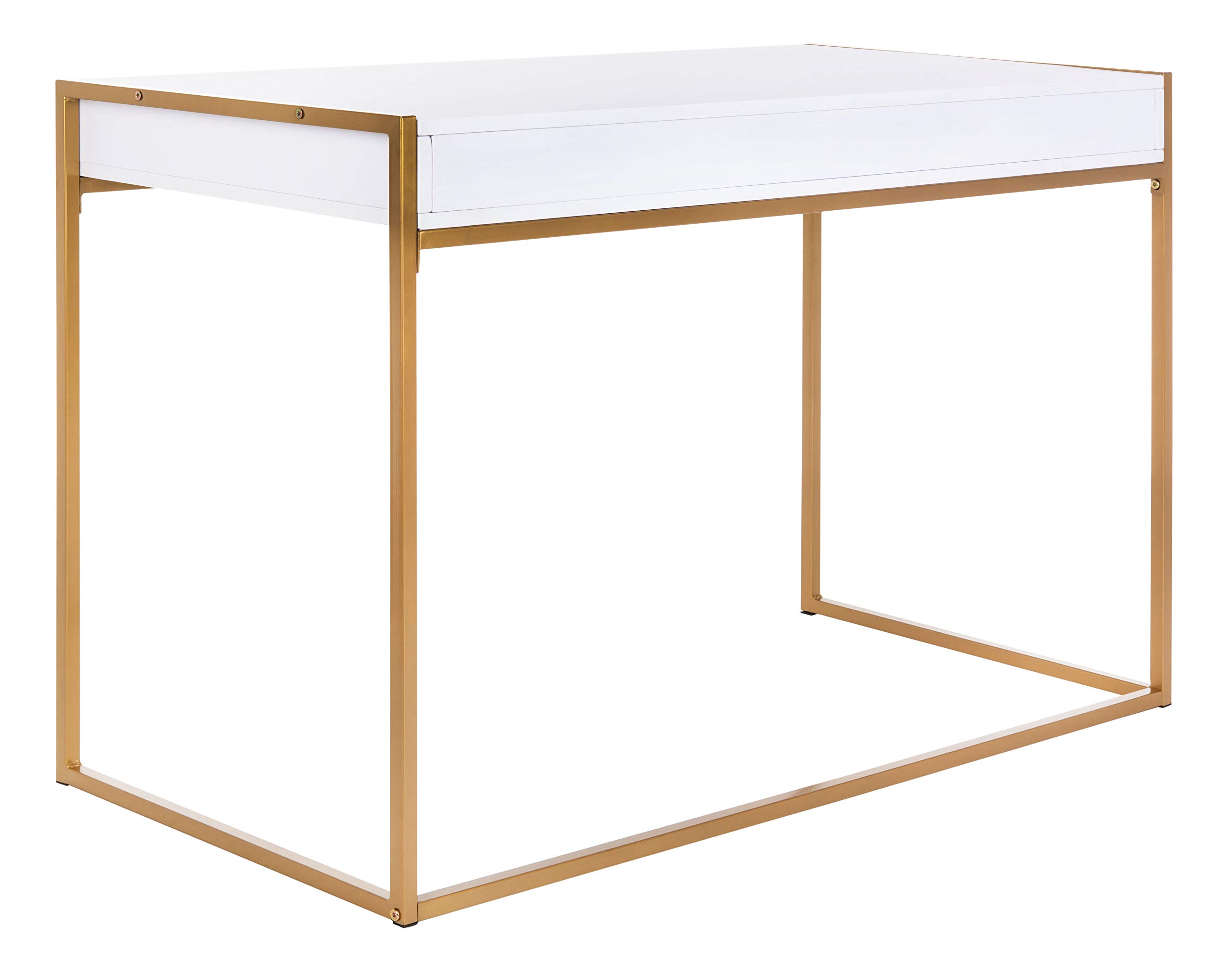 Safavieh Elodie Modern White and Gold 1-Drawer Home Office Desk - Stylish Writing Desk for Small Spaces, Dorm Rooms & Modern Workspaces