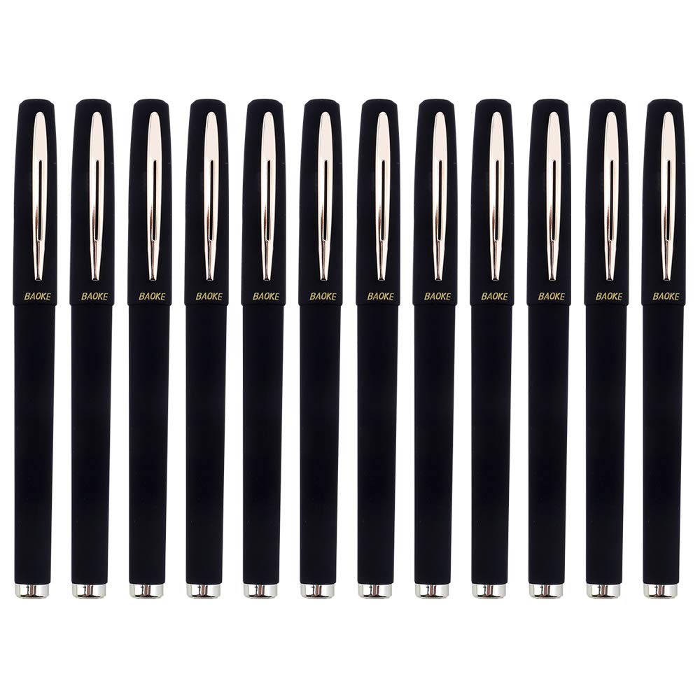 Premium BaoKe Gel Ink Rollerball Pens 1.0mm Medium Point - 12 Pack Black Ink Pens (PC1848) for Office, School, Note Taking & Journaling