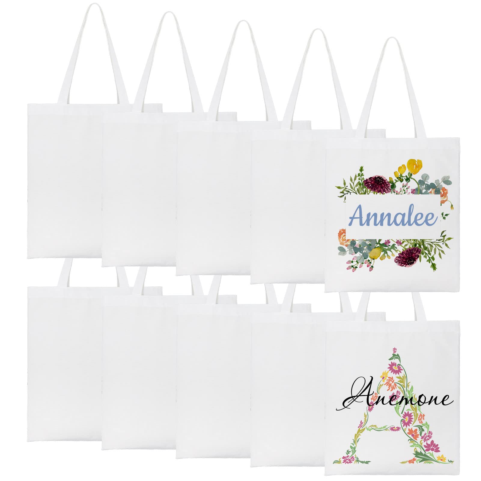WACAR 10 Pack 14x16 Inch Sublimation Blank Tote Bags - Reusable Polyester Grocery Shopping Bags for Heat Transfer DIY Crafts - Perfect for Custom Designs, Gifts, and Eco-Friendly Shopping