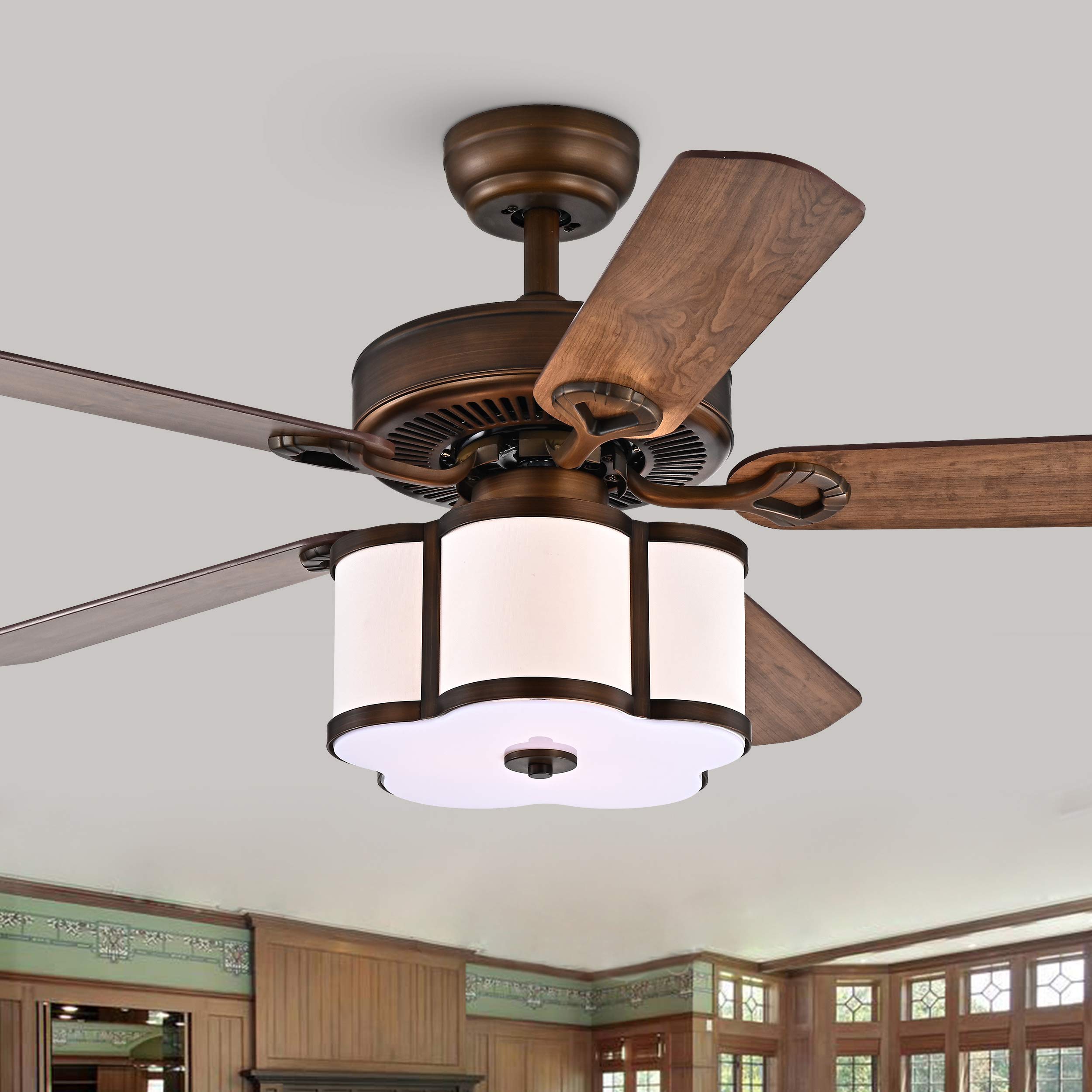 Tiffany Geloy 48 Inch 5 Blade Ceiling Fan with Satin Bronze Finish - Modern Low Profile Design for Bedroom, Living Room & Office (Indoor Use)