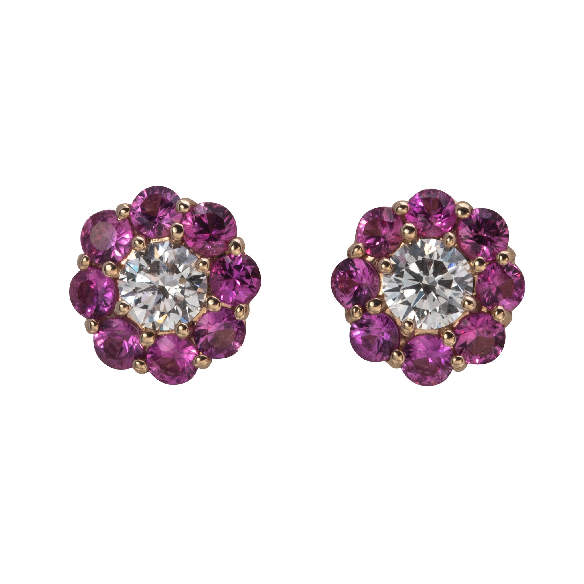 14K Gold Pink Sapphire & Diamond Flower Stud Earrings for Women - Elegant Gift for Birthday, Anniversary & Special Occasions