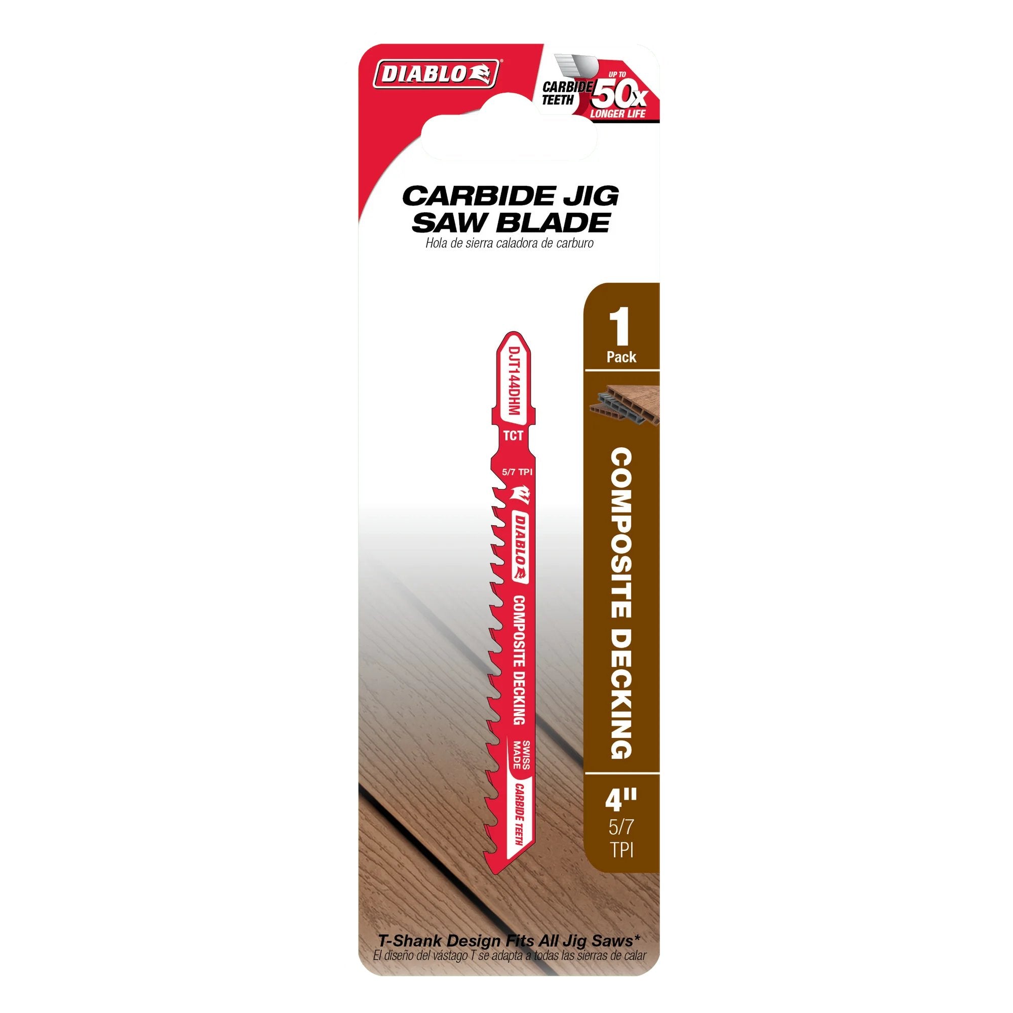 Diablo DJT144DHM 4-Inch 5/7 TPI Carbide T-Shank Jigsaw Blade for Composite Decking - Perfect for Cutting Composite Materials, Wood, and Plastic - Ideal for Deck Building, Home Renovation, and DIY Projects