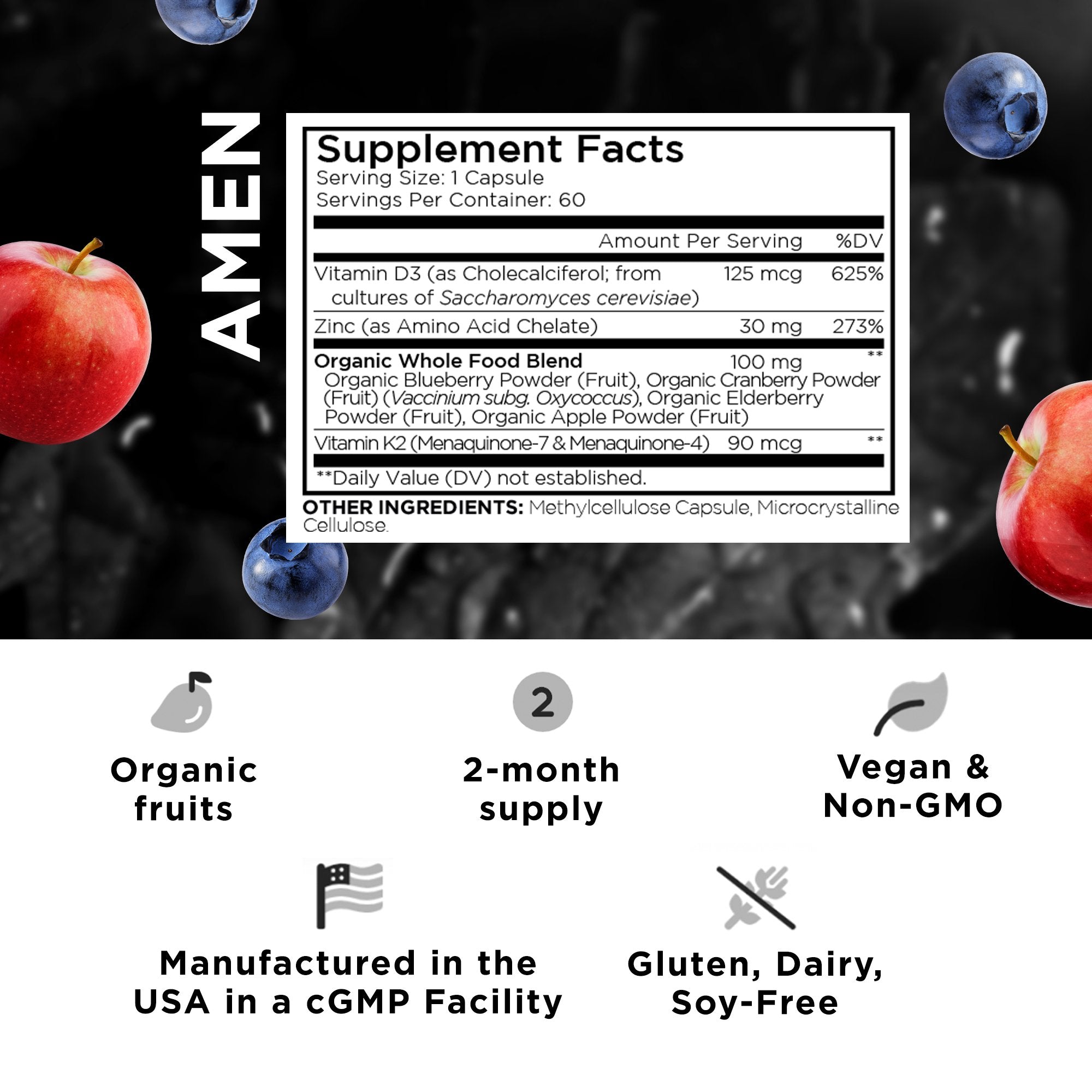 Codeage Amen Vitamin D3 + K2 with Zinc Supplement - Supports Immune System, Bone & Heart Health - for Men & Women - Daily Wellness & Immune Support