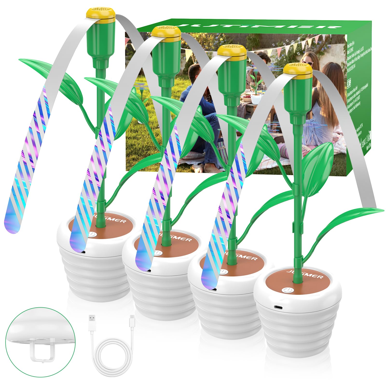 JUTIMER USB Battery Powered Fly Fan for Tables - 4 Pack Hanging/Tabletop Flowerpot Wave Design - Perfect for Camping, Picnics, Indoor & Outdoor Use