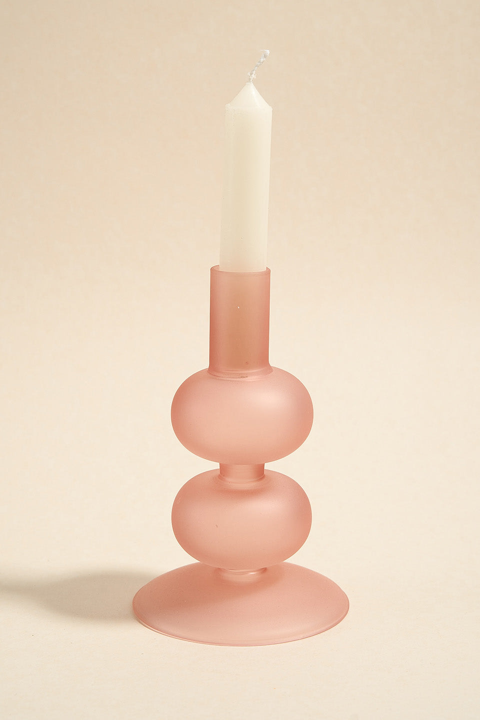 14cm Frosted Pink Glass Taper Candle Holder - Double Bubble Design for Wedding Centerpieces, Romantic Dinner Decor & Home Tabletop Accessories