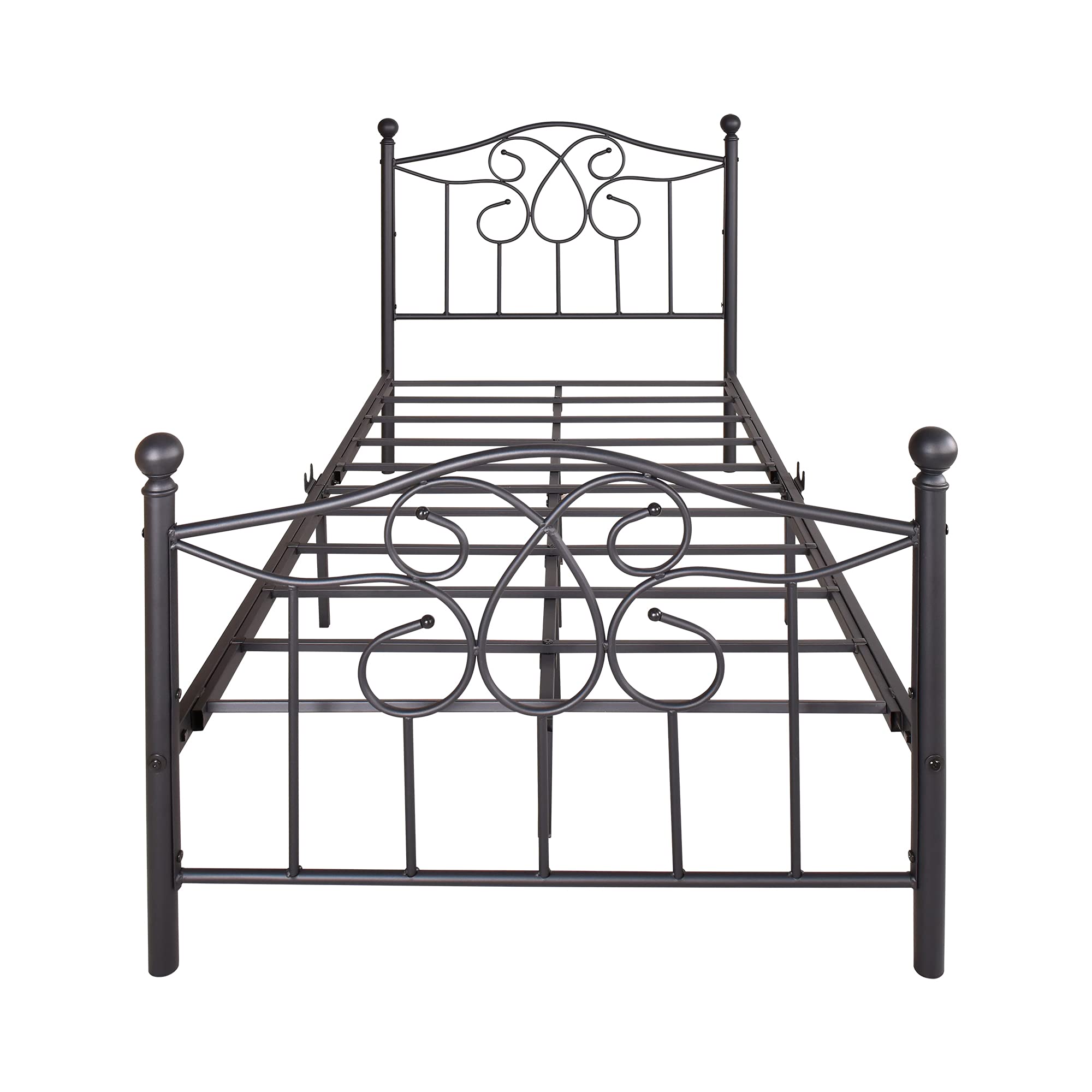Metal Platform Bed Frame with Headboard & Footboard - Twin Size Mattress Foundation with Floral Design for Bedroom, Guest Room & Dorm