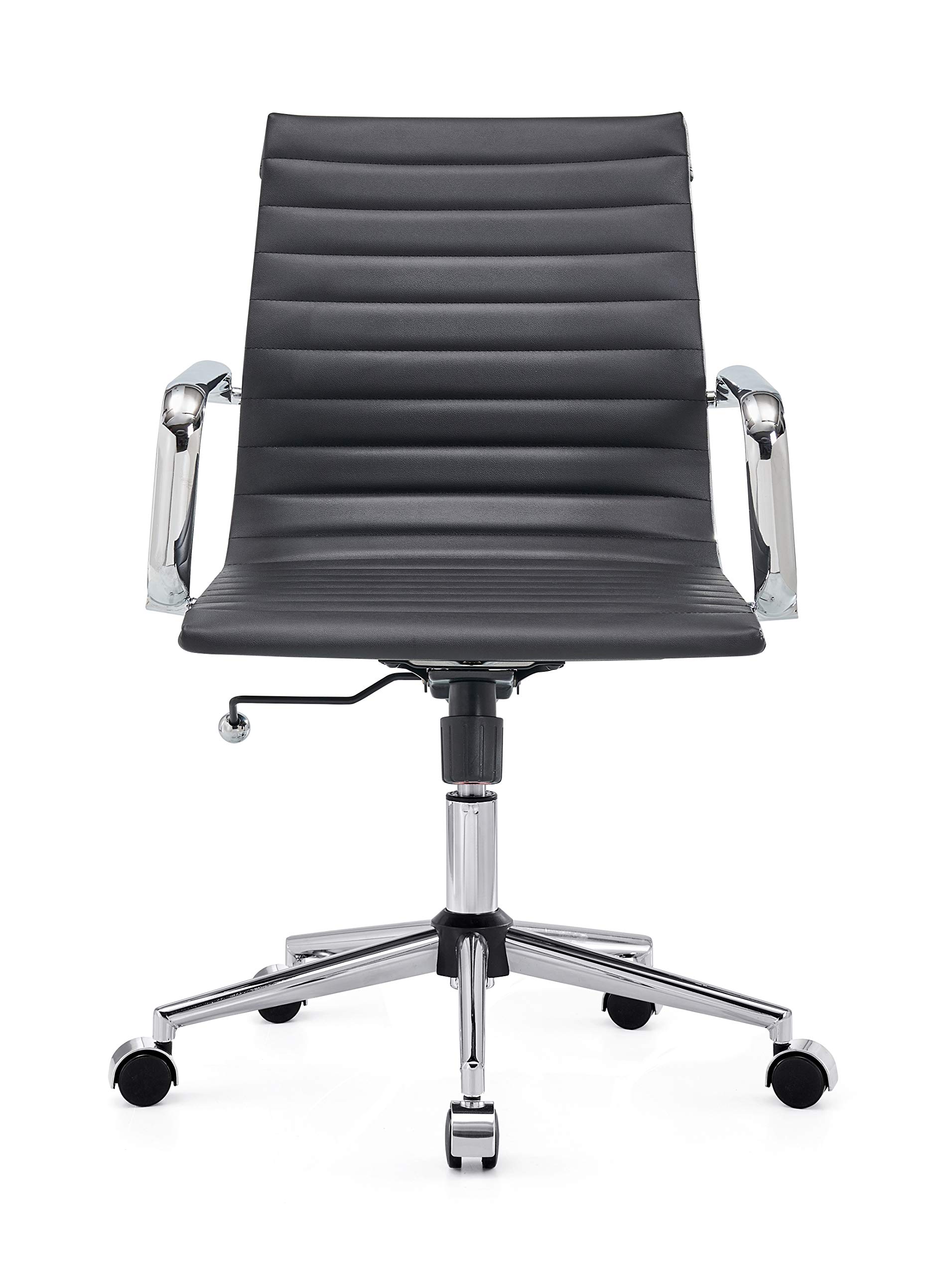 Ergonomic Adjustable Leather Office Chair - Black Executive Swivel Desk Chair with Ribbed Back for Home & Office Use - Perfect for Long Hours of Work, Gaming, or Studying