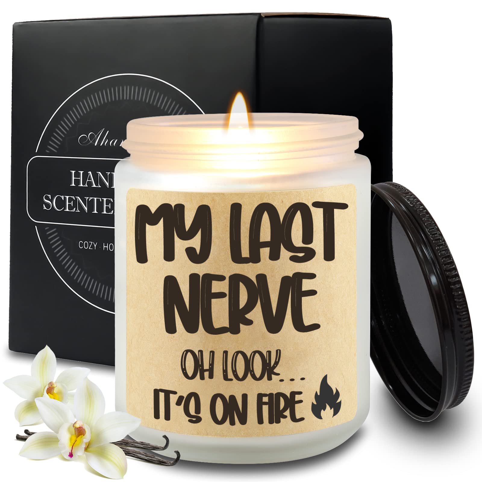 AharHora Funny Scented Jar Candle - Humorous 'My Last Nerve' Candle Gift for Women, Men, Best Friend, BFF, Bestie, Coworker - Perfect Birthday Gift for Stress Relief and Home Decor
