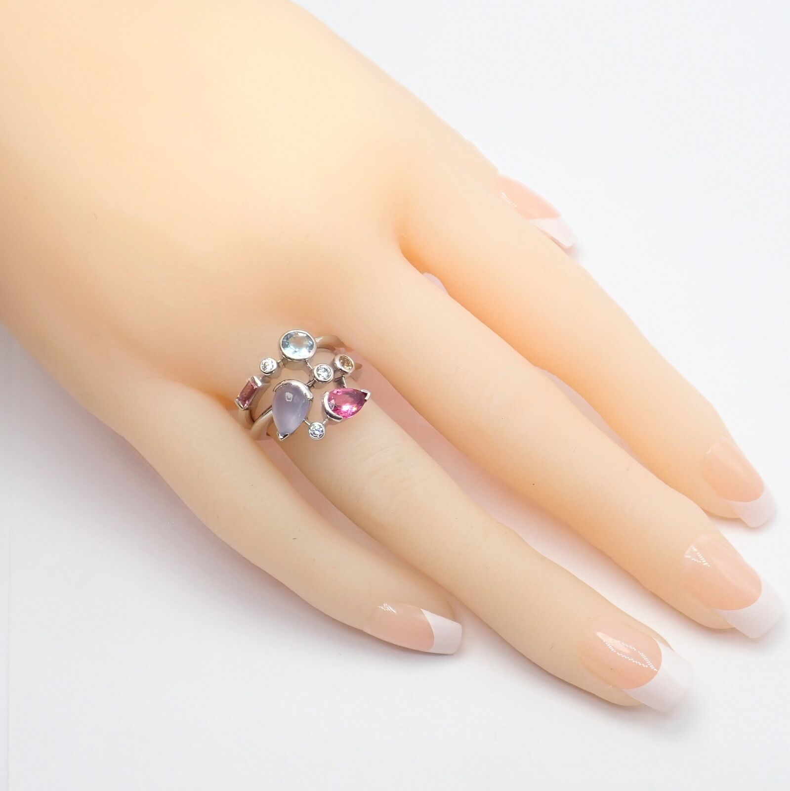Cartier Meli Melo Platinum Ring with Chalcedony, Tourmaline, Garnet & Diamonds - Size 5.75 | Luxury Jewelry for Weddings, Anniversaries & Special Occasions