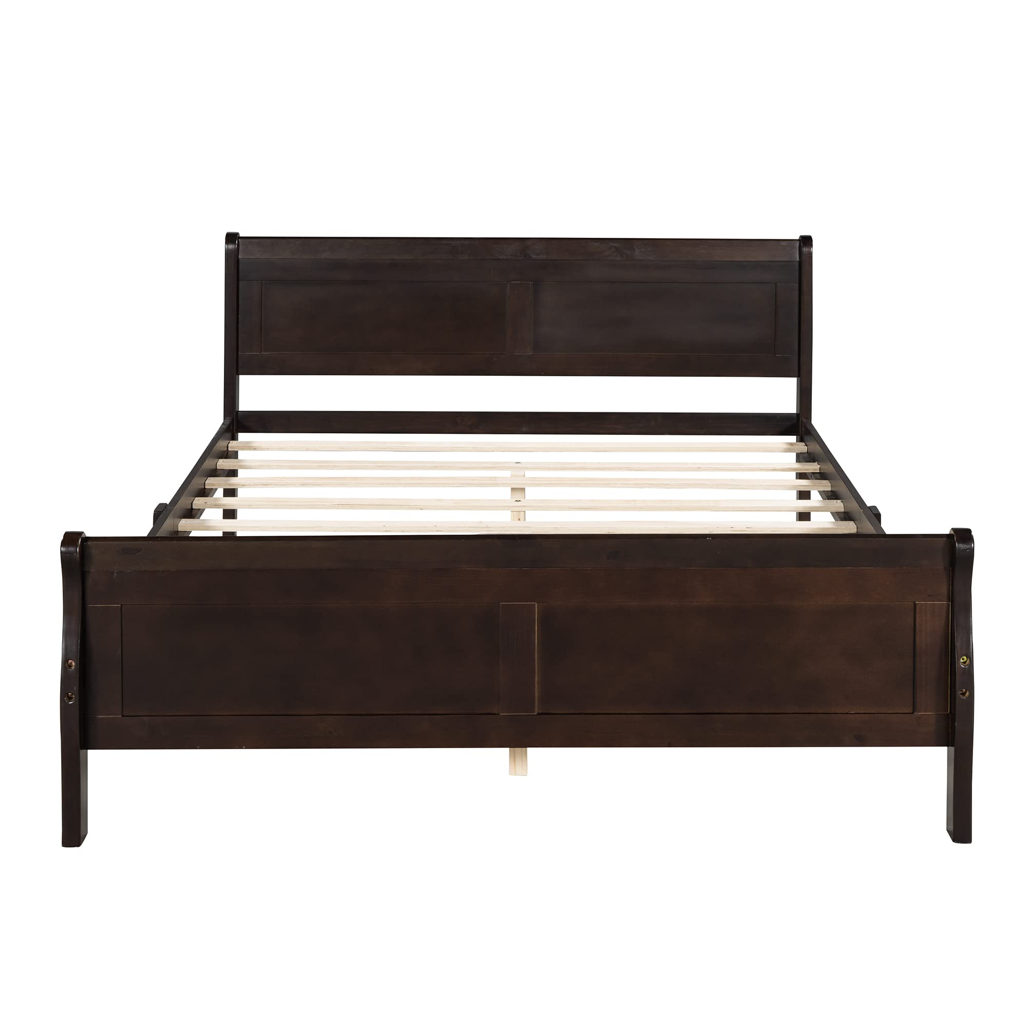 Harper & Bright Designs Solid Wood Full Size Platform Bed Frame with Headboard & Footboard - Sleigh Style, Wood Slat Support, Espresso Finish - Perfect for Modern Bedrooms & Guest Rooms