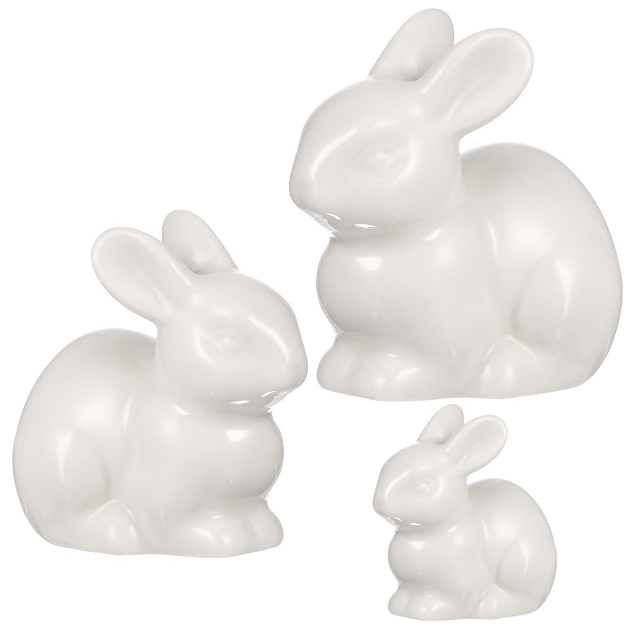 IMIKEYA Set of 3 White Ceramic Bunny Rabbit Figurines - Modern Porcelain Easter Decor for Home, Tabletop, Bookshelf | Perfect for Easter Centerpieces, Spring Home Decor & Gift Giving