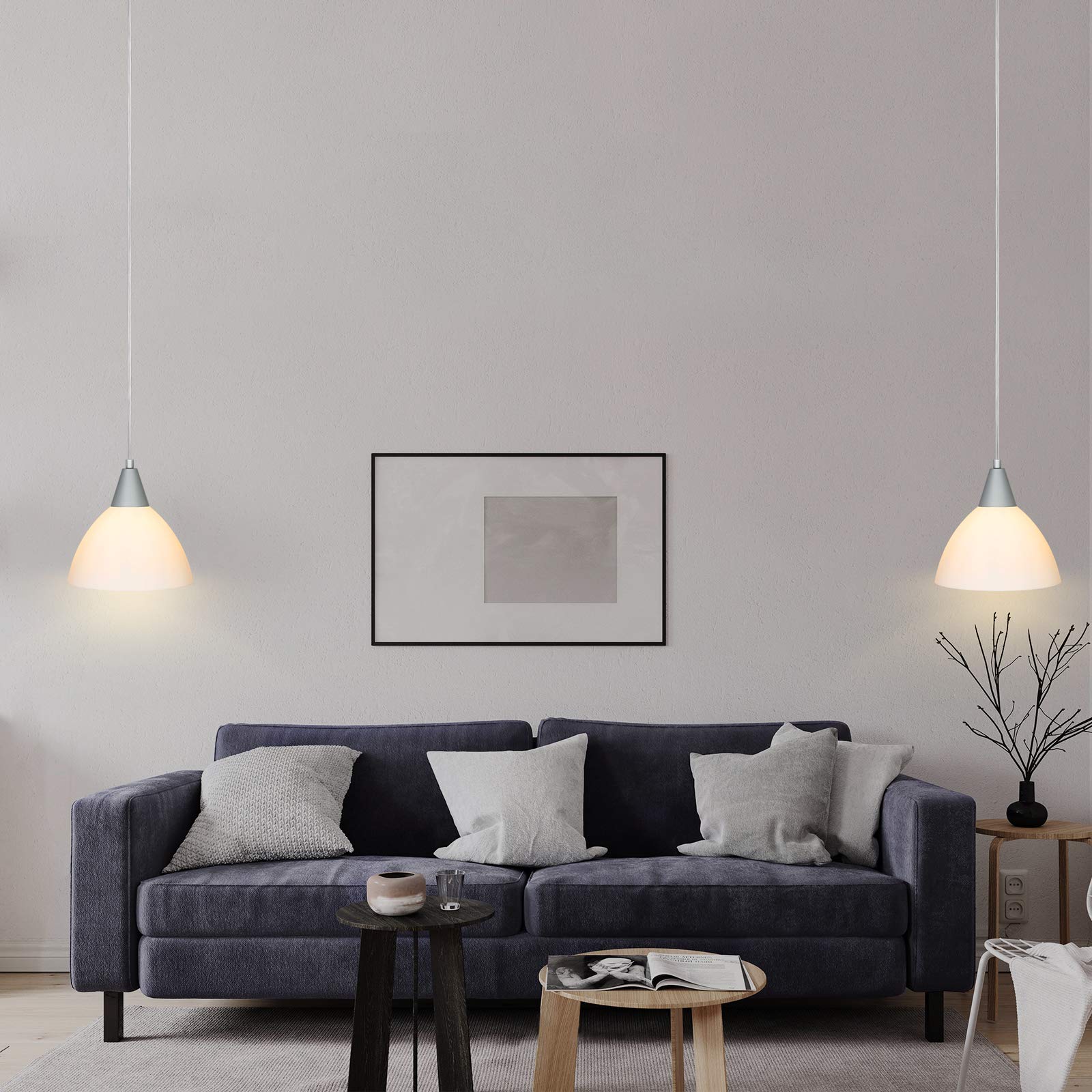 DEWENWILS Plug-in Pendant Light with 15Ft Clear Cord & On/Off Switch - 2 Pack Frosted White Plastic Shade Hanging Ceiling Light for Living Room, Bedroom, Dining Room - Perfect for Modern Home Decor & Cozy Ambiance