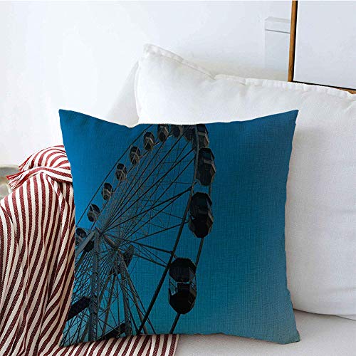 Decorative Blue Linen Throw Pillow Covers 16x16 Inch - Ferris Wheel Design Inspired by Brno, Czech Republic for Sofa & Couch - Perfect for Urban Living Rooms, Outdoor Patio Decor, and European City-Themed Holidays