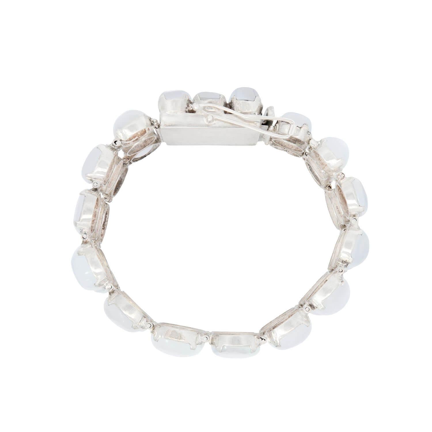 Vintage Sterling Silver Moonstone Wide Link Bracelet for Women - Elegant Boho Jewelry for Parties, Weddings & Everyday Wear