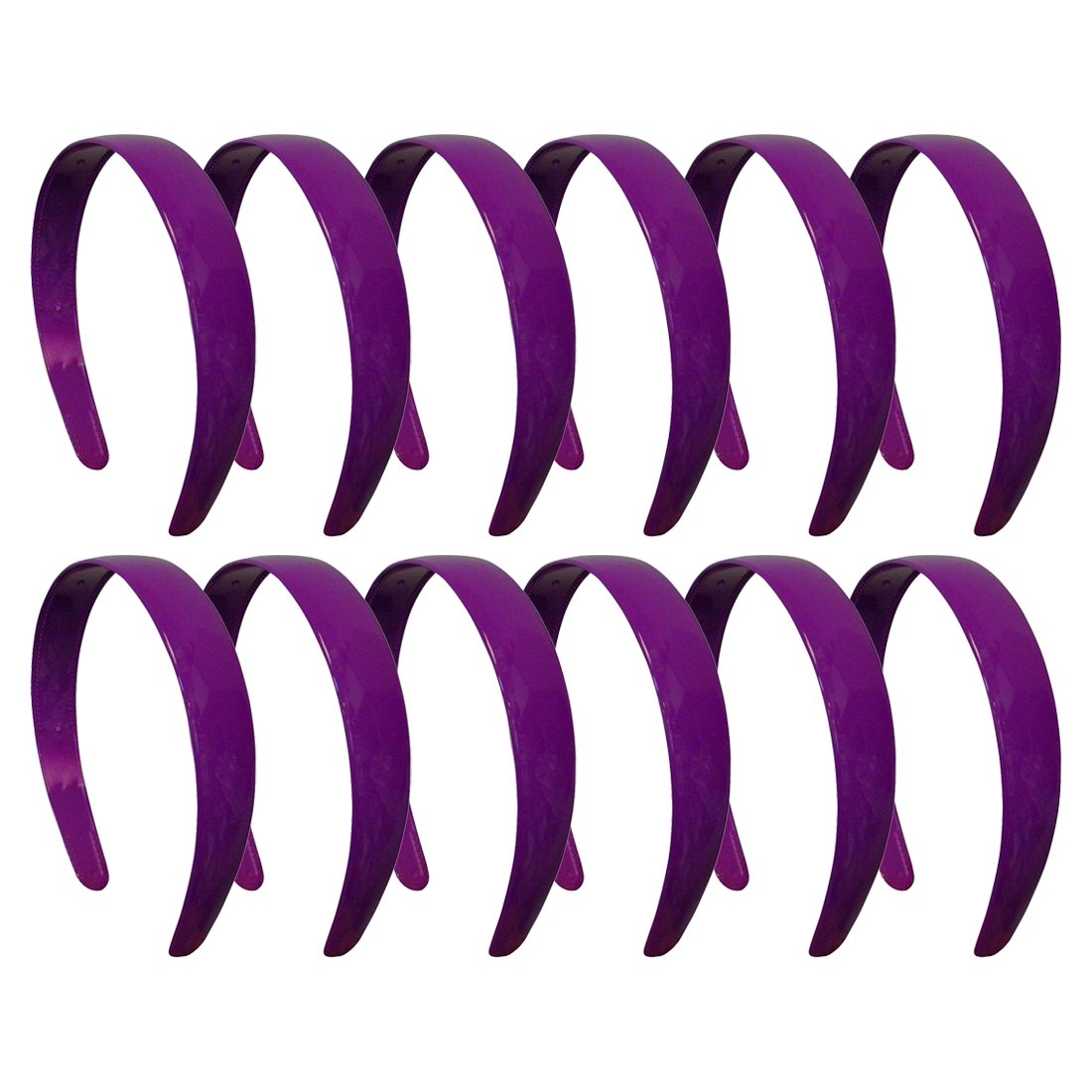 1 Inch Plastic Headbands for Women & Girls (Set of 12) - Soft Stretch Hair Accessories in Purple - Perfect for School, Sports, Work and Everyday Use