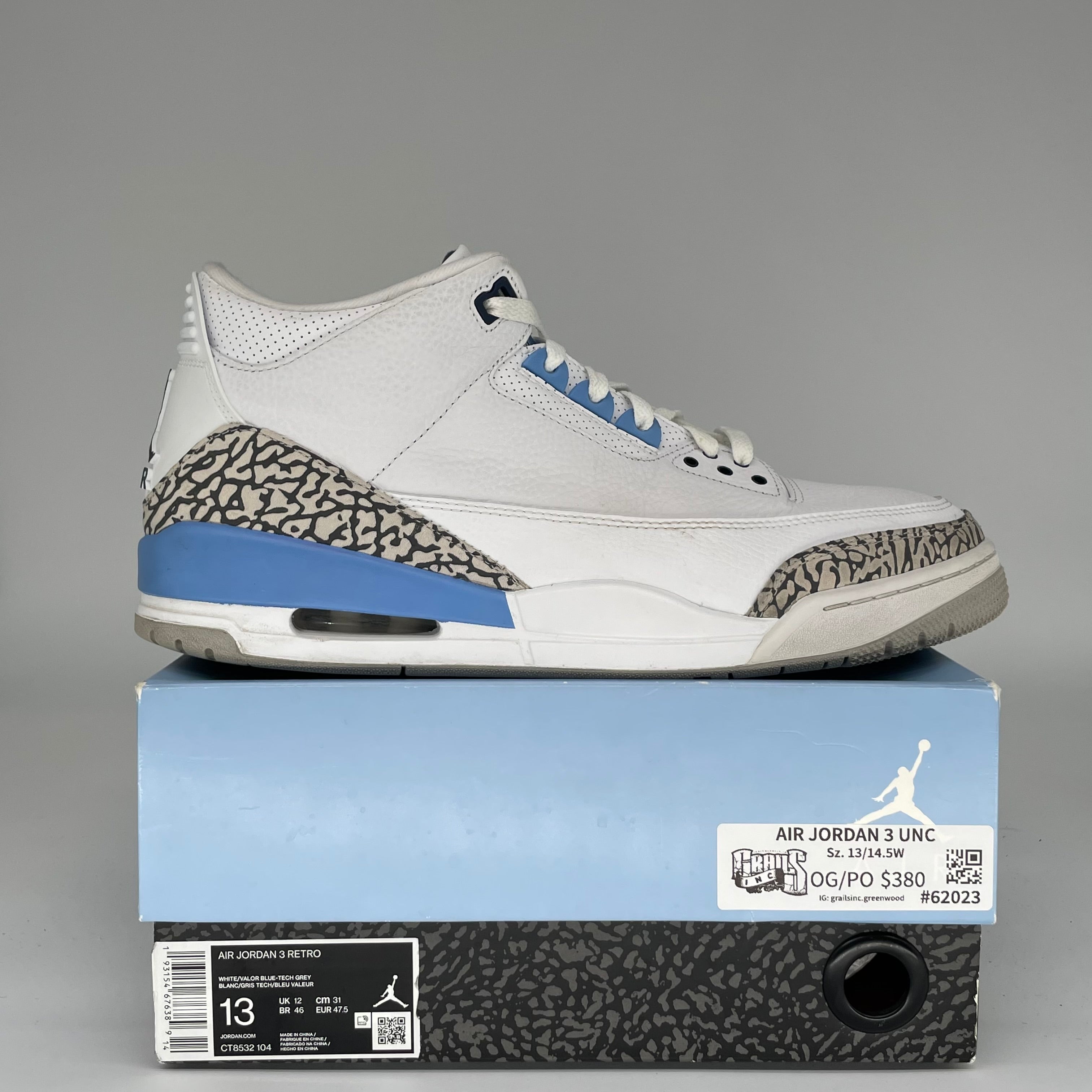 Original Air Jordan 3 UNC Men's Basketball Shoes Size 13 - CT8532-104 | Retro Sneakers for Casual Wear & Street Style
