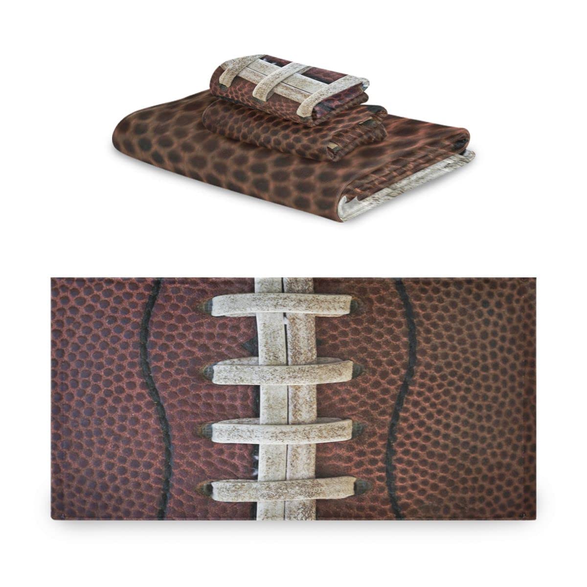 Senya Soft Bath Towel Set of 3 - 1 Bath Towel, 1 Hand Towel, 1 Washcloth with American Football Laces Design | Absorbent & Decorative for Bathroom, Kitchen, Beach, Gym & Spa | Perfect Gift for Sports Fans