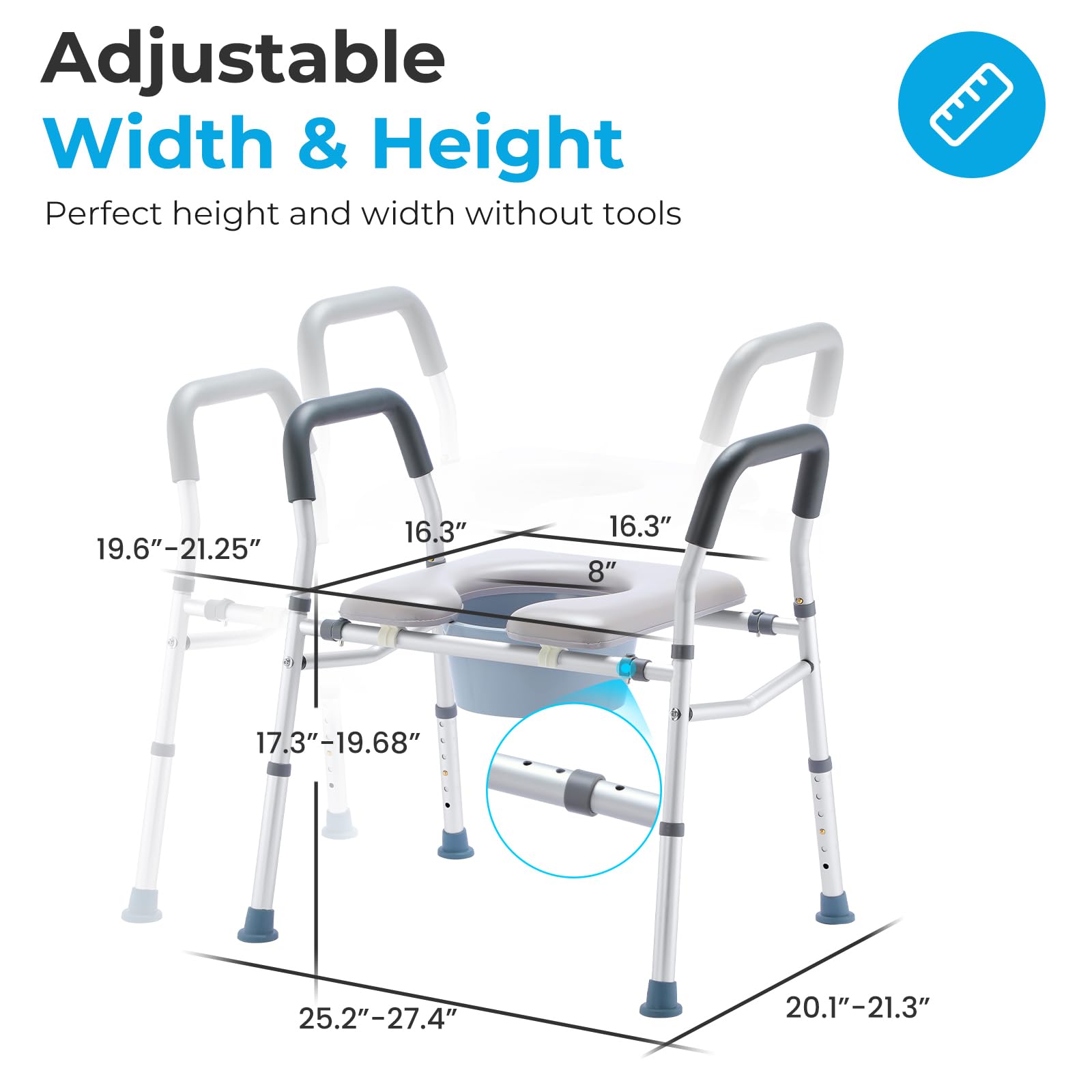 HEAO 3-in-1 Raised Toilet Seat with Safety Frame - Adjustable Height & Width, Padded Seat & Splash Guard - Elderly & Disabled Bathroom Safety Aid - Ideal for Seniors, Handicapped, Pregnant Women (400 lbs Capacity) - Perfect for Home Care, Post-Surgery Recovery & Mobility Assistance