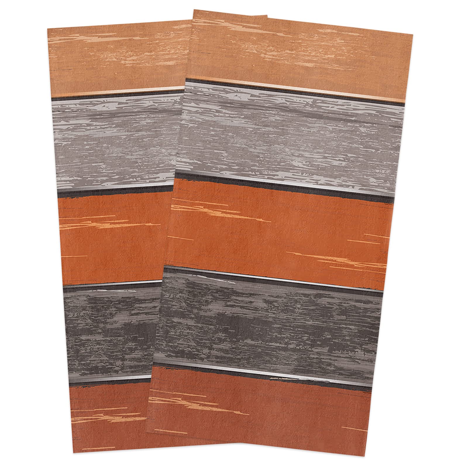 Farmhouse Rustic Kitchen Towels Set of 2 - 16x28 Inch Soft Cotton Dish Cloths, Tea Towels & Hand Towels in Burnt Orange & Grey - Perfect for Farmhouse Decor, Dish Drying & Bar Use