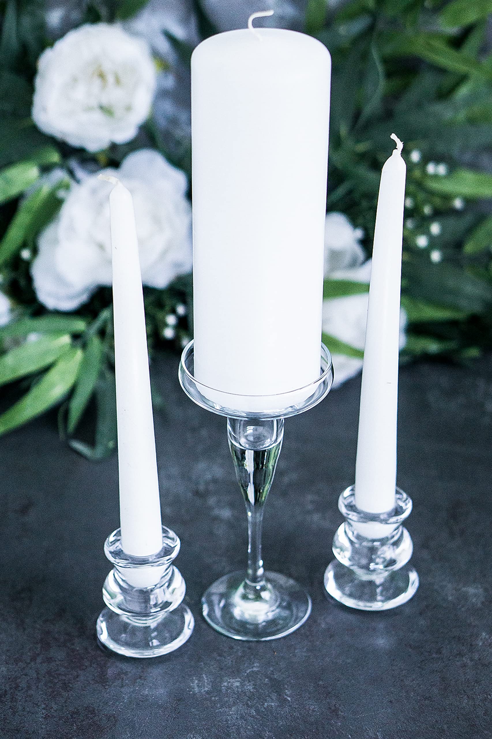 Elegant Unity Candle Holder Set for Wedding Ceremony - Glass Taper & Pillar Candle Holders - Custom Wedding Decor for Unity Ceremony & Romantic Home Decor