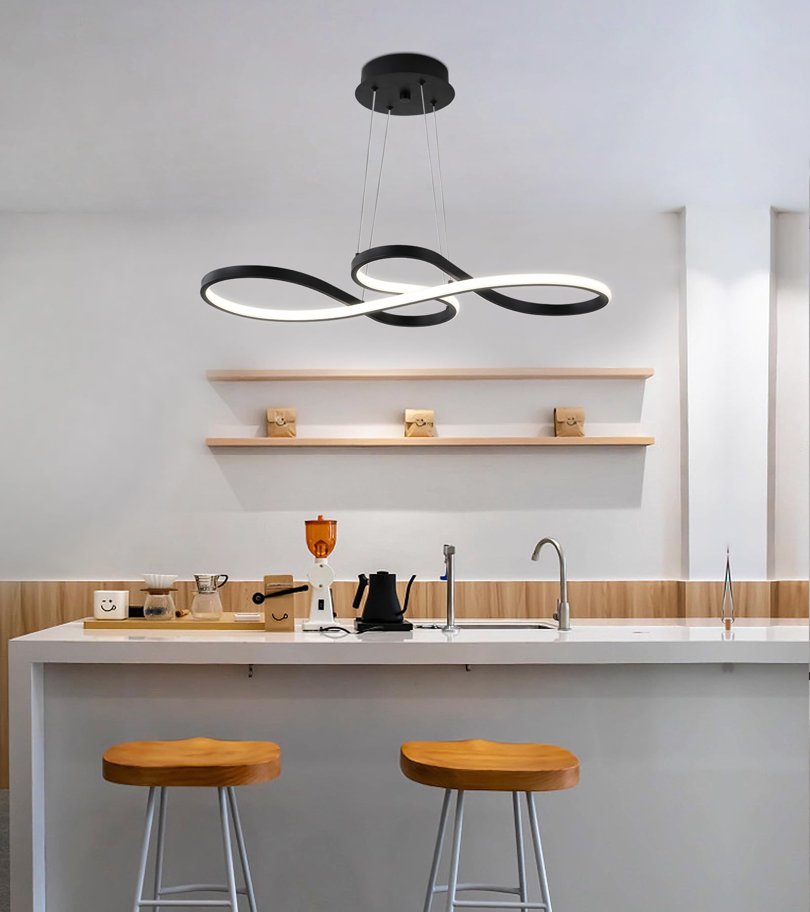 Q&S Modern Black LED Chandelier with Remote Control - Dimmable Dining Room Light Fixture for Living Room, Bar, Game Room, Restaurant, Hotel & Office - Perfect for Romantic Dinners, Entertainment Spaces & Professional Settings (30-inch)