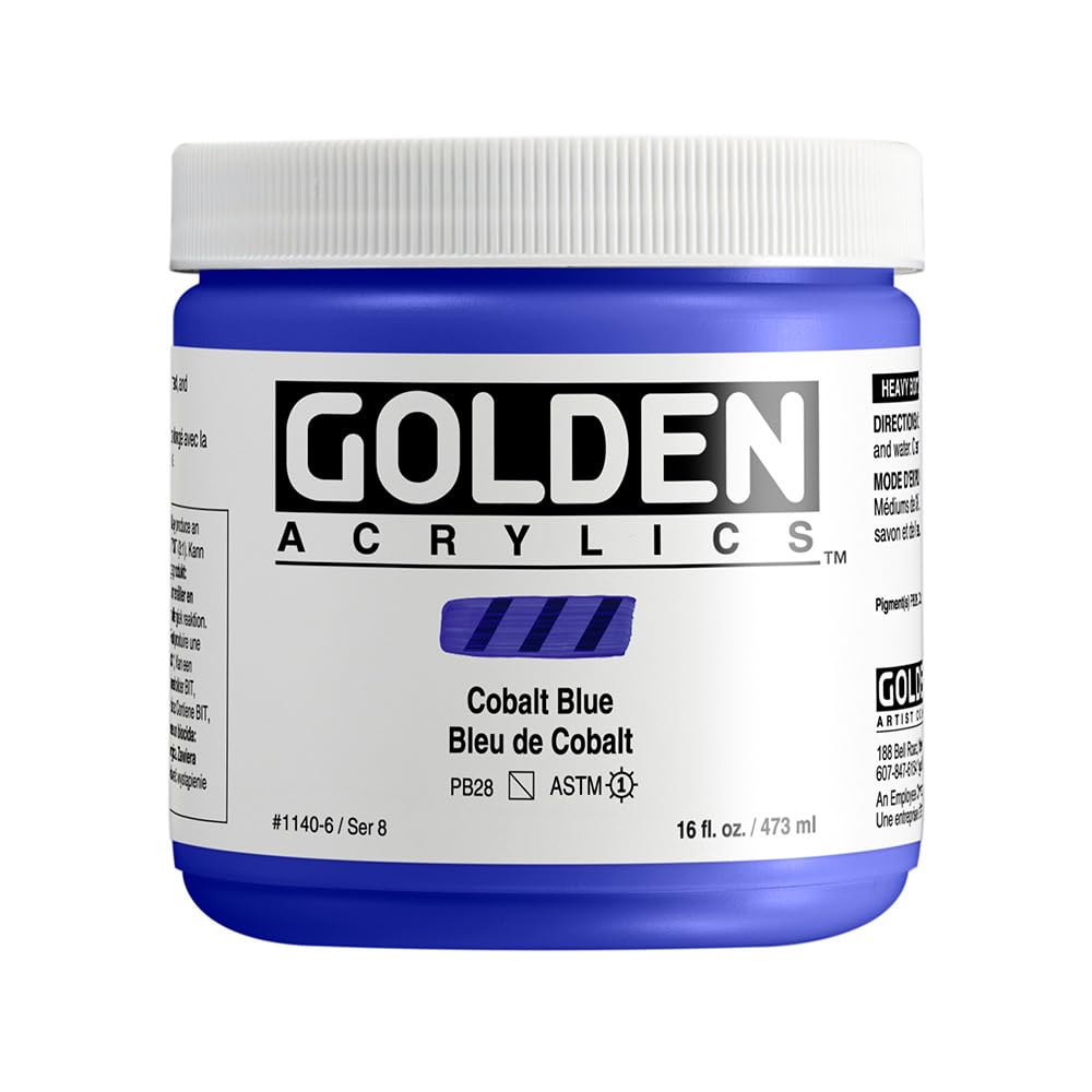 GOLDEN Heavy Body Acrylic Paint - Cobalt Blue (16 fl oz Jar) | Professional Semi-Transparent Artist Paint for Canvas, Murals & Mixed Media Art