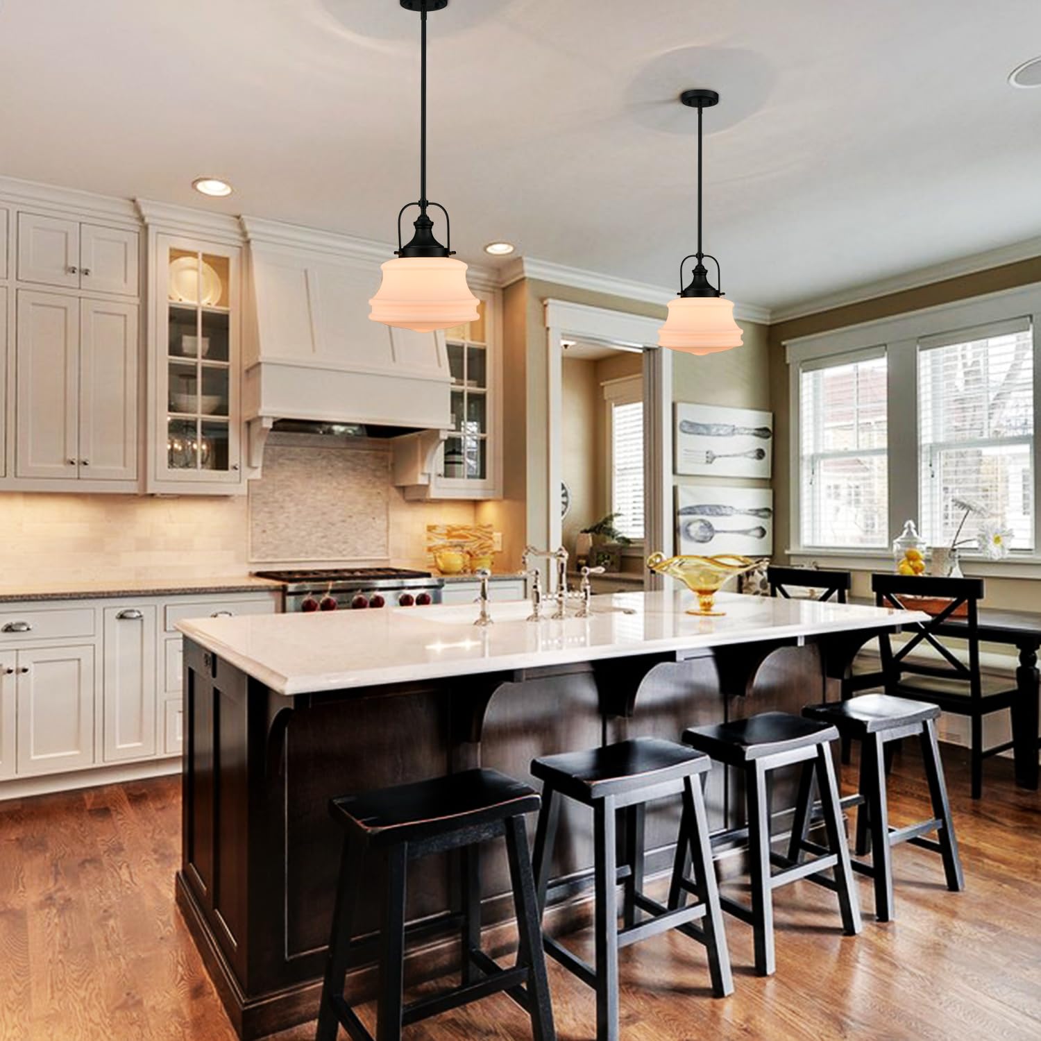 Industrial Black Schoolhouse Pendant Light Fixtures - Adjustable Hanging Light for Kitchen Island, Dining Room & Bar Counter