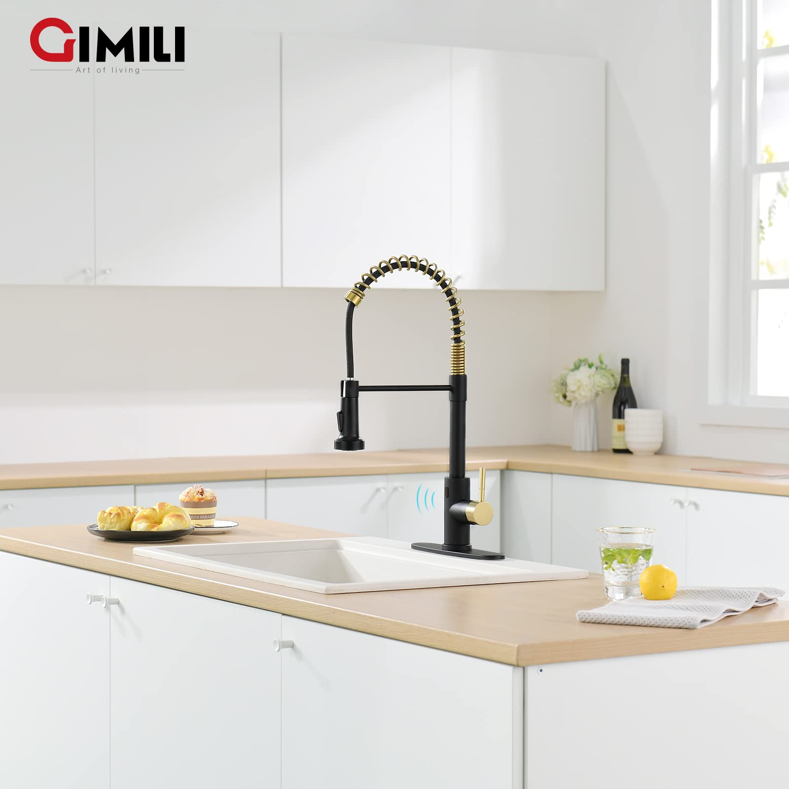 GIMILI Black and Gold Touchless Kitchen Faucet with Motion Sensor & Pull Down Sprayer - Hands-Free Smart Faucet with AC Adapter for Modern Kitchens, Restaurants, and Commercial Use