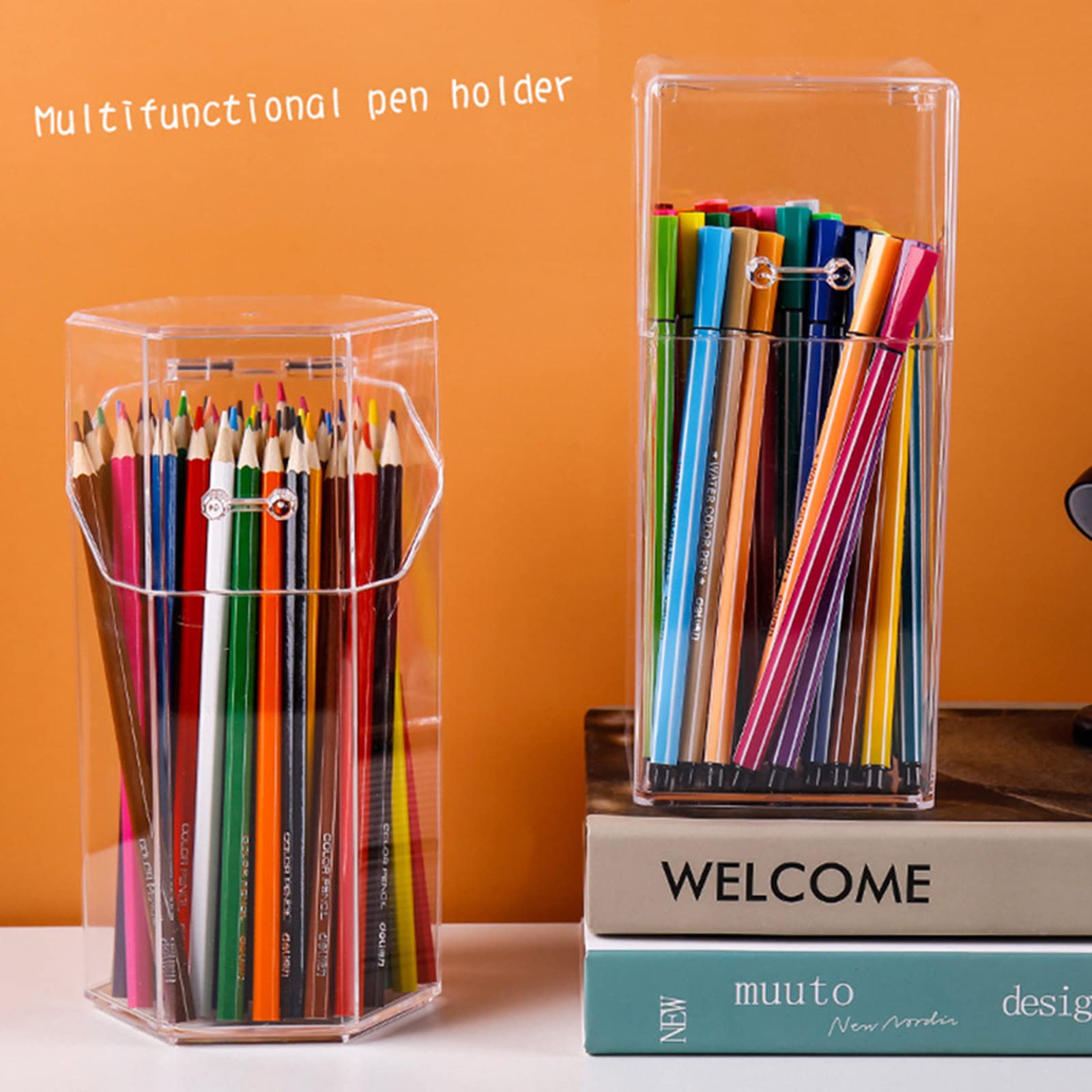 Clear Acrylic Pen Holder & Makeup Brush Organizer - Desk Storage Box for Stationery, Cosmetics, and Office Supplies | Perfect for Home, Office, and School Organization
