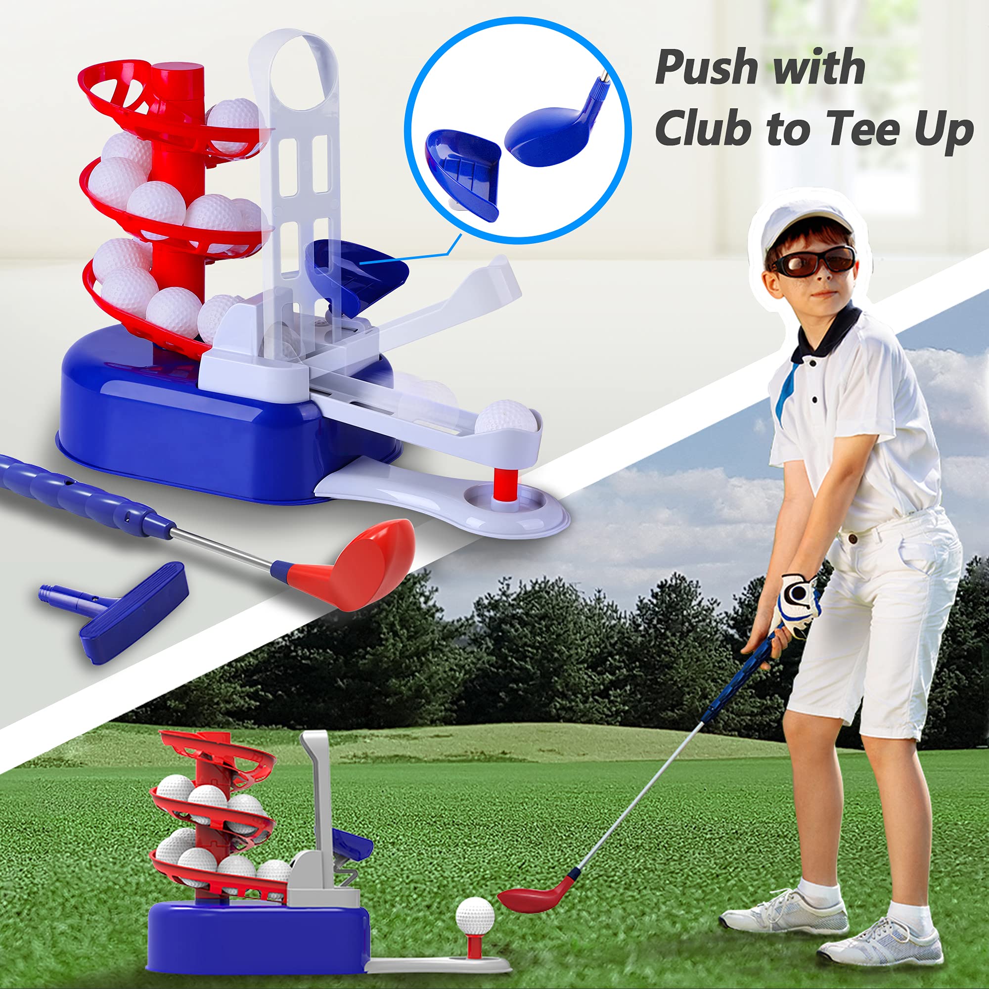 iPlay iLearn Kids Golf Toy Set - Adjustable Left & Right Hand Clubs for Boys & Girls Ages 3-8 | Outdoor Sports & Indoor Play | Perfect Birthday Gift for Toddlers | Encourages Active Exercise & Backyard Fun | Great for Birthday Parties, Family Yard Games & Preschool PE Activities