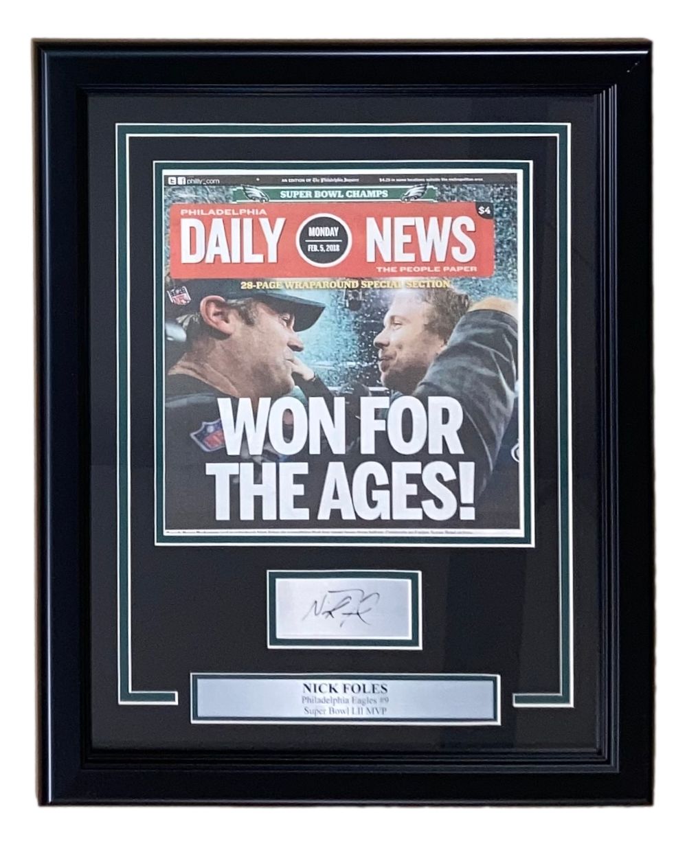 Nick Foles Framed Super Bowl LII (52) Philadelphia Eagles Championship Daily News Newspaper with Laser Autograph - Perfect for Eagles Fans, Sports Memorabilia Collectors, and Man Cave Decor