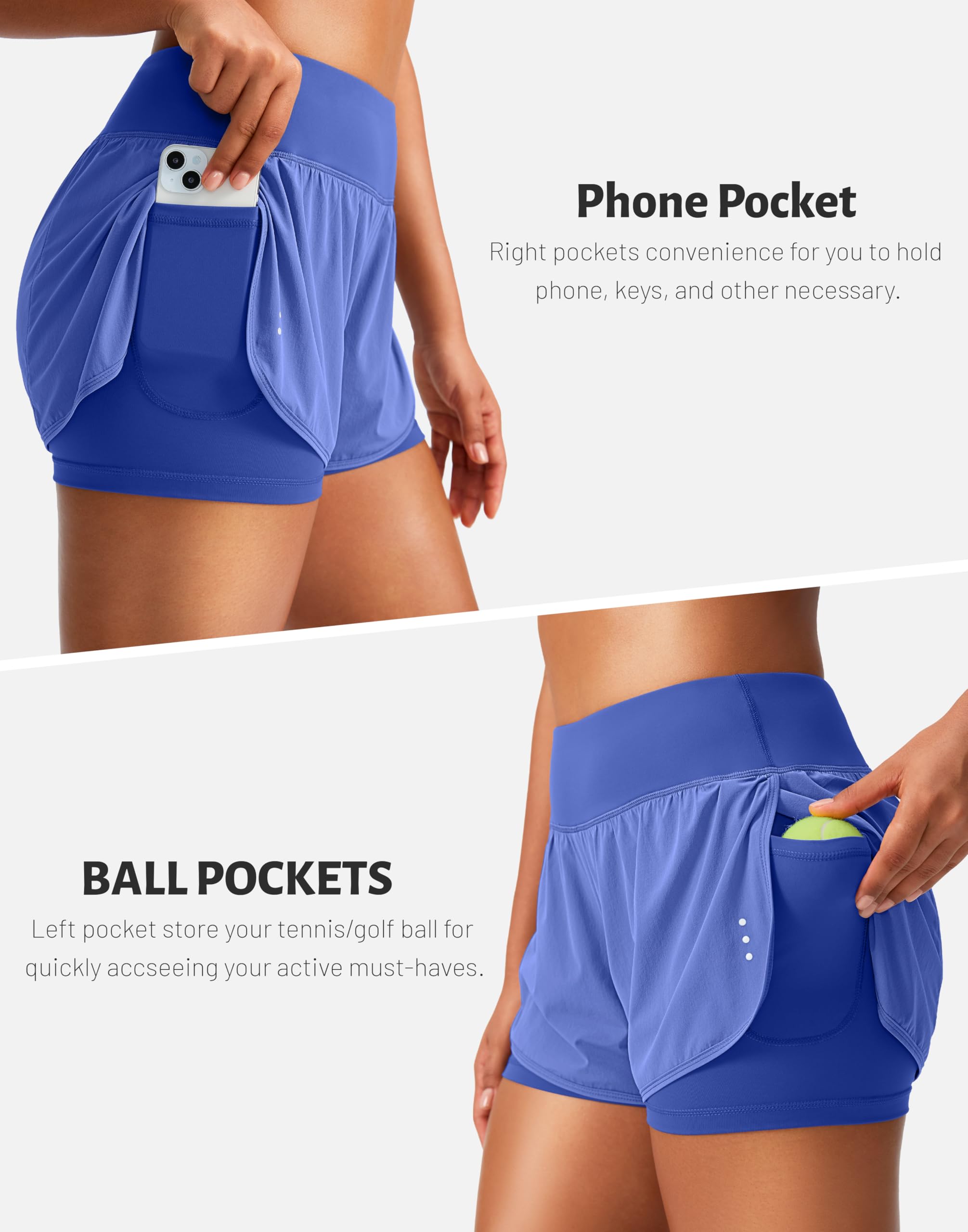 High Waisted 2 in 1 Running Shorts for Women - Spandex Yoga Workout Athletic Shorts with Zipper Pockets | Gym, Jogging & Activewear