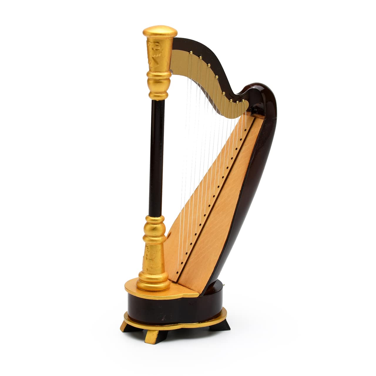 Elegant Brown Harp Music Box Plays 