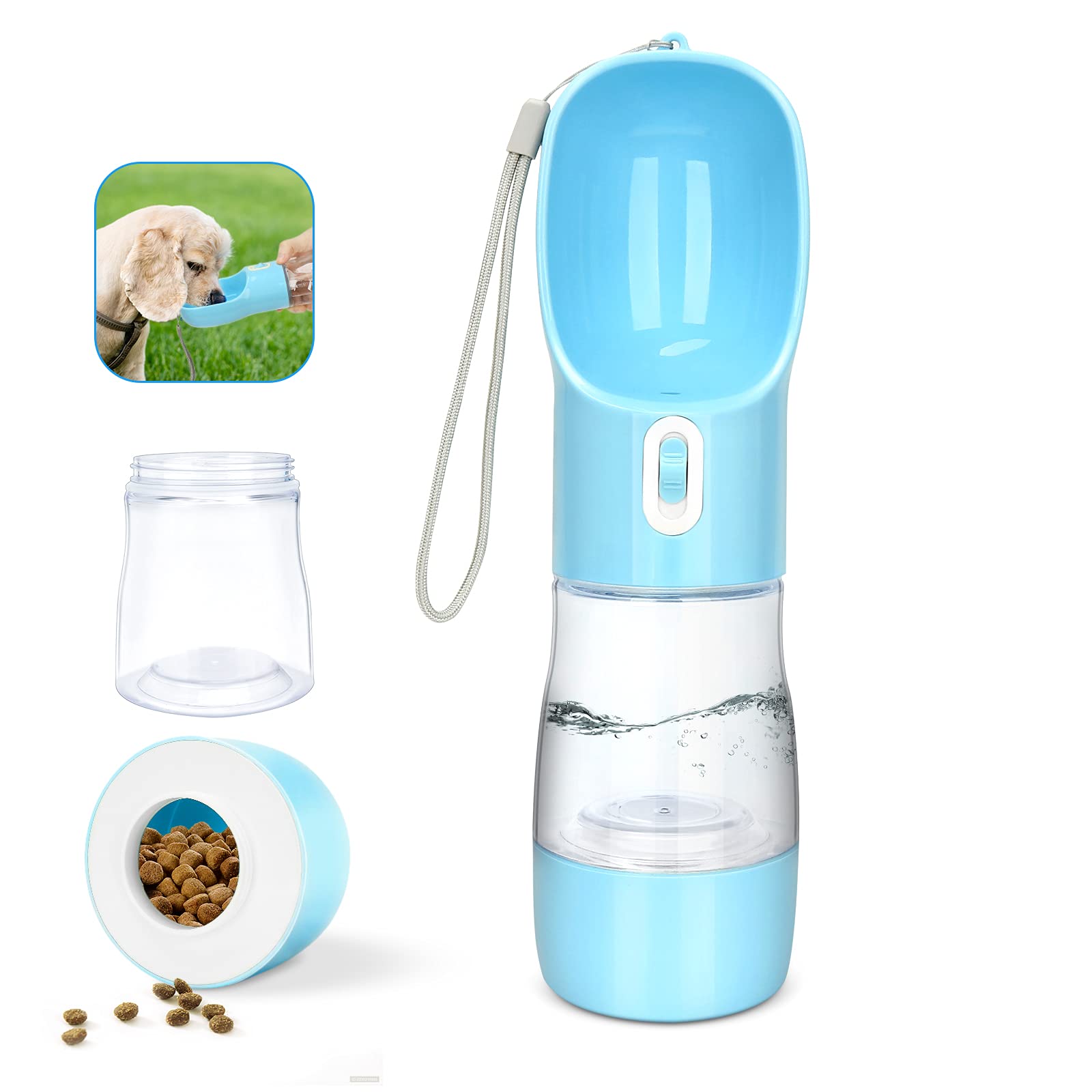 Portable Leak-Proof Dog Water Bottle & Food Dispenser - Outdoor Travel Water Bowl for Dogs and Cats (Blue) - Perfect for Hiking, Camping, and Daily Walks
