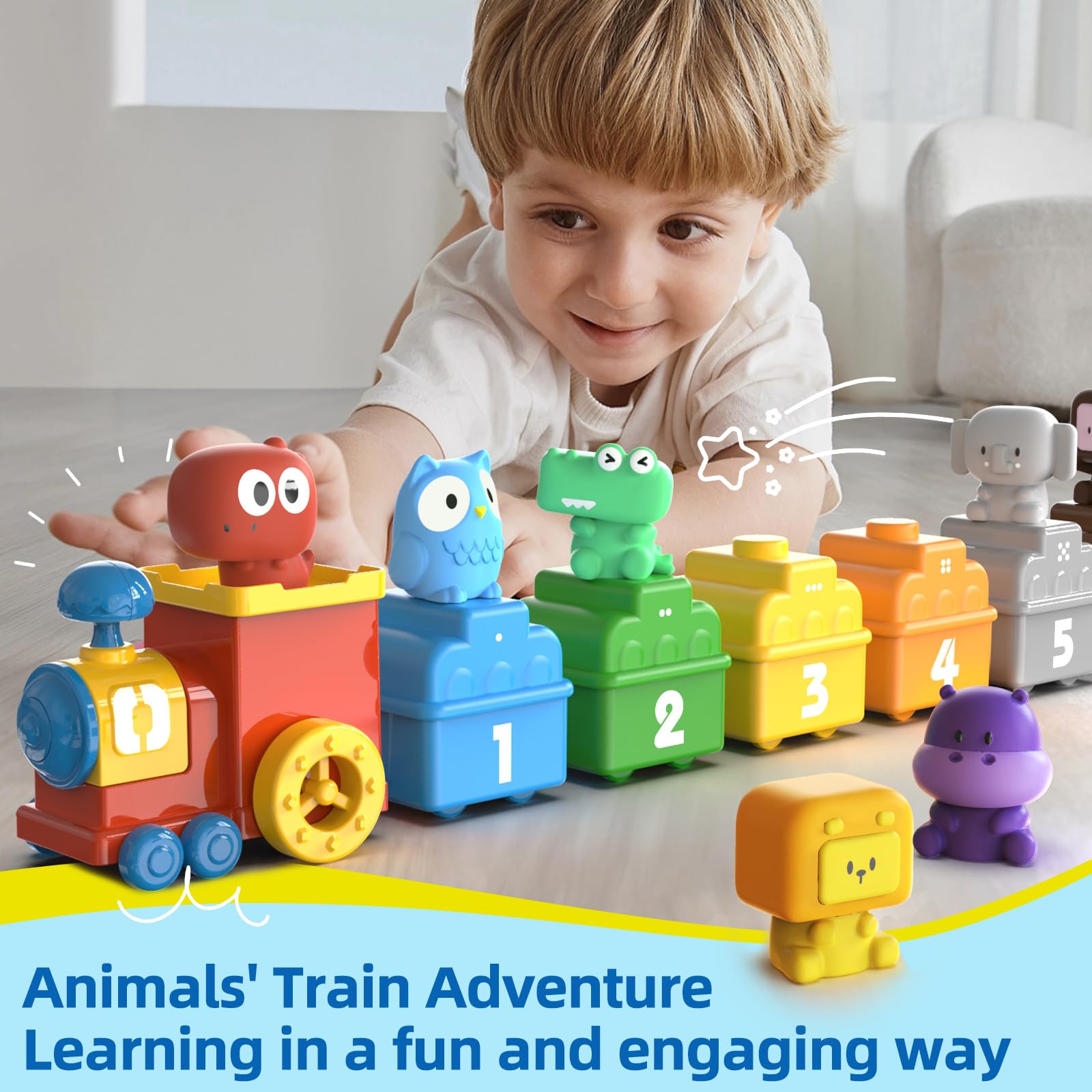 Montessori Farm Train Toys for Toddlers 2-4 Years Old - Counting, Matching & Sorting Educational Learning Toy with 9 Animals & 1 Trainman | Soft Rubber Car Toy for Boys & Girls | Perfect Christmas & Birthday Gift | Great for Early Childhood Development & Pretend Play