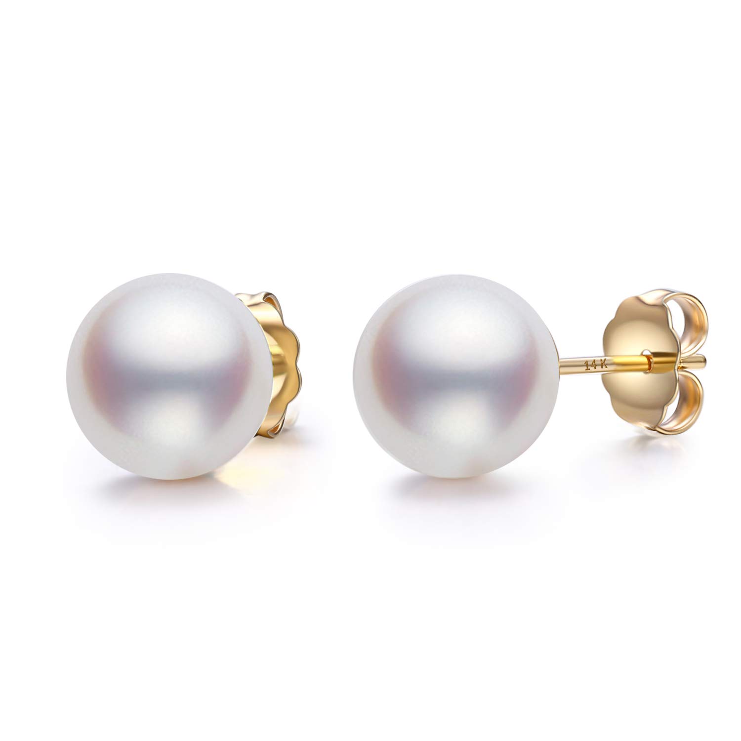 14K Gold AAAAA 8.5-9mm White Freshwater Cultured Pearl Stud Earrings for Women - Elegant Jewelry Gift for Wedding, Anniversary & Special Occasions