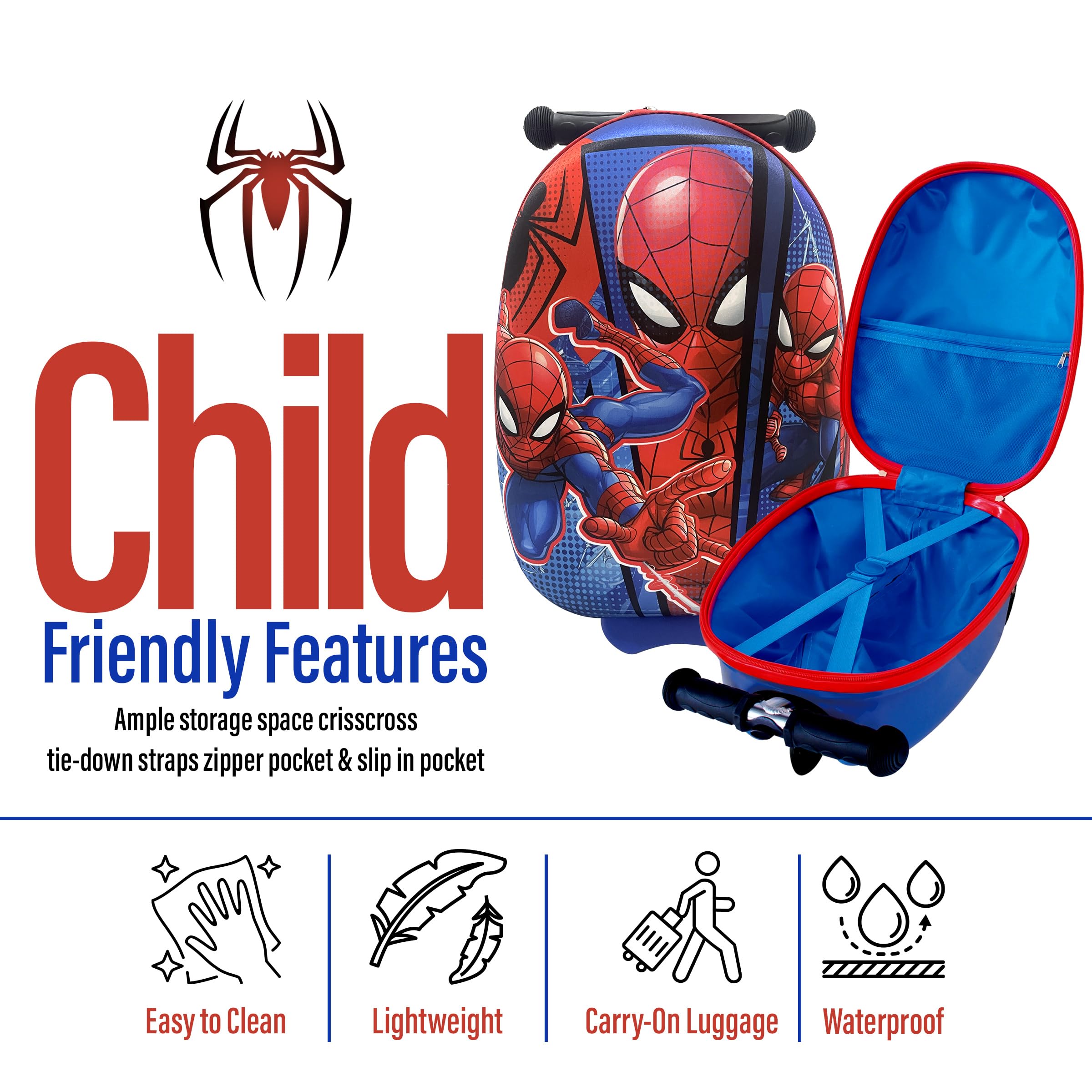 Spider-Man Ride-On Suitcase Scooter for Kids - 18 Inch Lightweight Luggage with 4