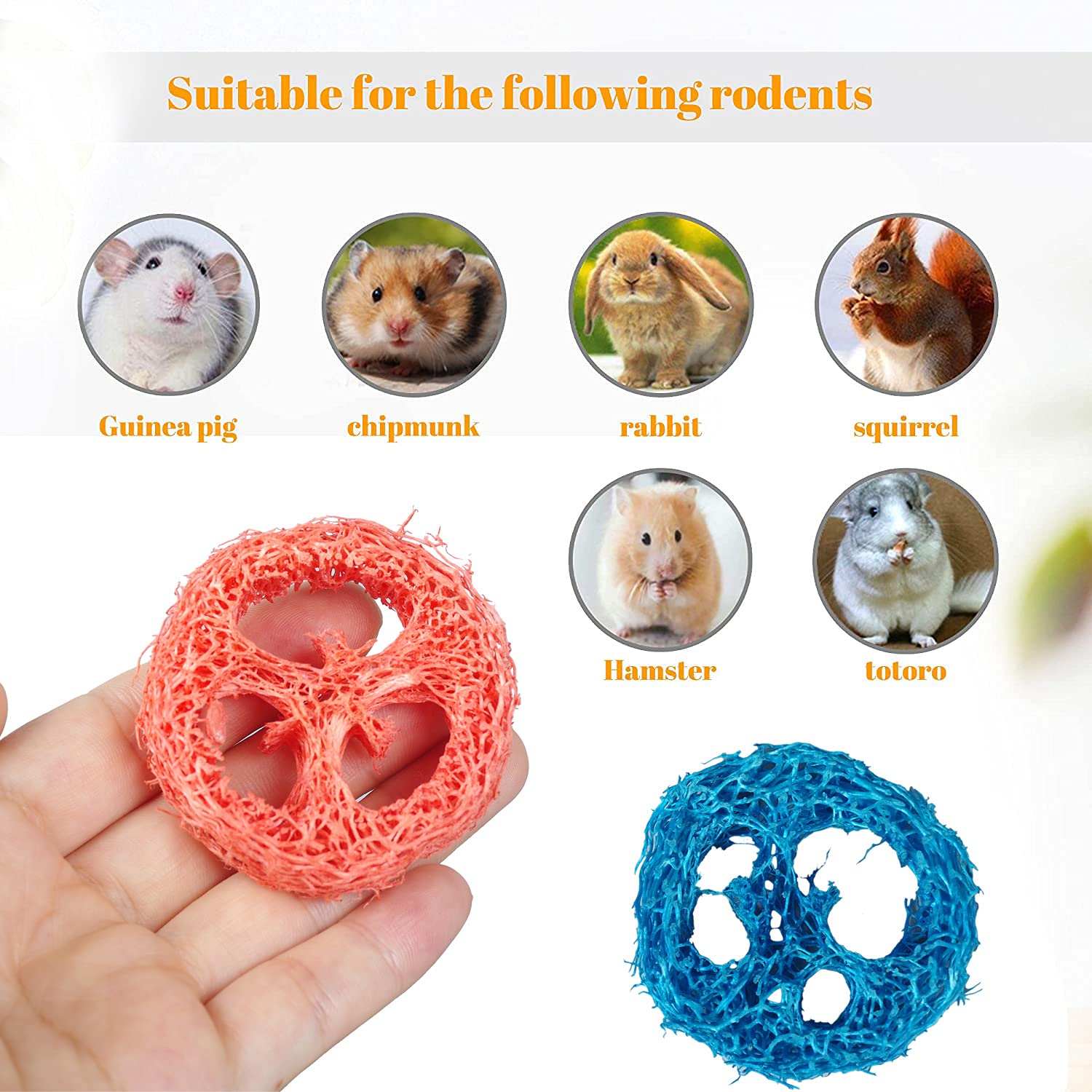 20Pcs Organic Natural Loofah Bunny Chew Toys for Rabbits, Guinea Pigs, Hamsters & Rats - Handmade Pet Dental Care Toys for Healthy Teeth (Perfect for Cage Enrichment & Stress Relief)