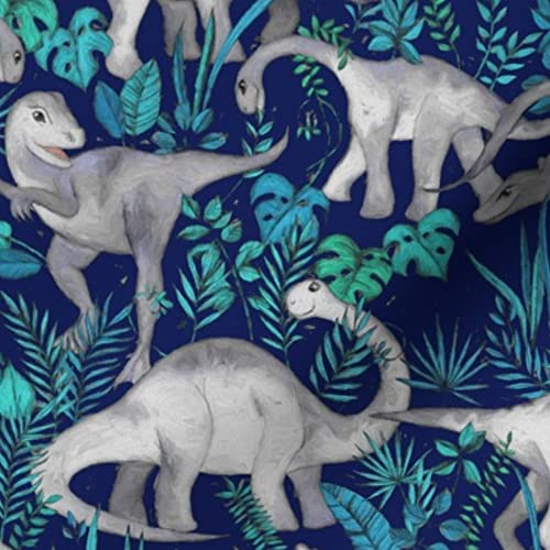 Dinosaur Jungle Dark Blue Purple Background Fabric - Medium Print Dinos Grey Printed on Soft Minky Fabric by The Yard for Sewing Baby Blankets, Quilt Backing & Plush Toys | Premium Spoonflower Material for DIY Projects & Nursery Decor