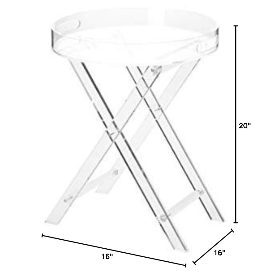 Clear Acrylic Small Folding Table - 16x16 Inch Round Tray Drink Table with 20 Inch Height | Portable Side Table for Office, Living Room & Bedroom | Perfect for Coffee, Snacks, Books & Nightstand Use