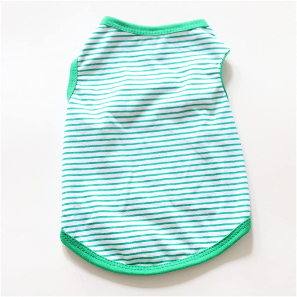 WALNUTA Summer Pet Dog Clothes - Breathable Cotton Striped Vest Shirt for Small Dogs & Cats - Chihuahua Puppy Apparel (Green, Size L) - Perfect for Outdoor Walks & Summer Adventures