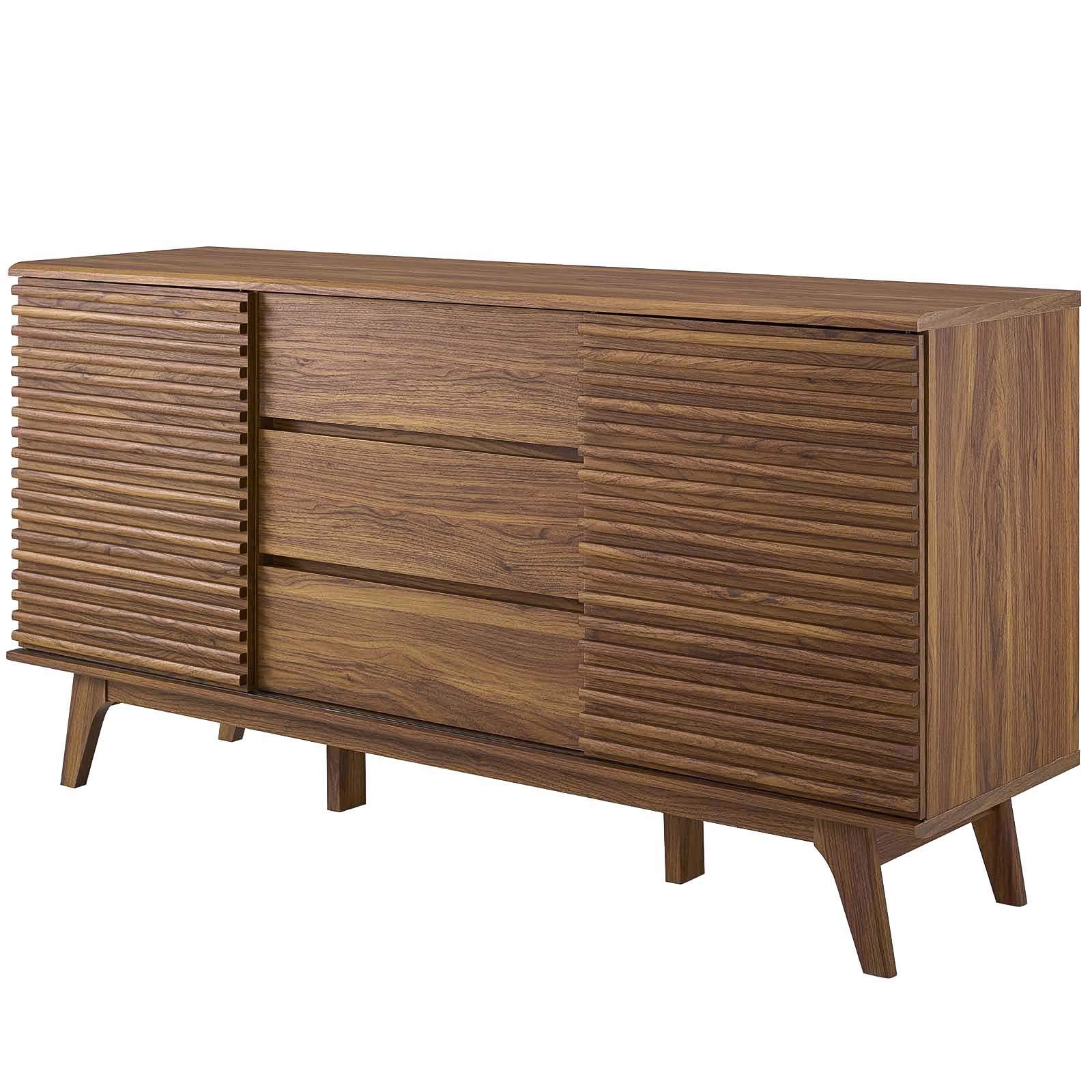 Modern Wooden TV Stand with Storage - Natural Walnut Brown Media Console for Living Room, Lounge, Lobby | Perfect for Entertainment Centers, Home Theater Setup & Living Room Organization